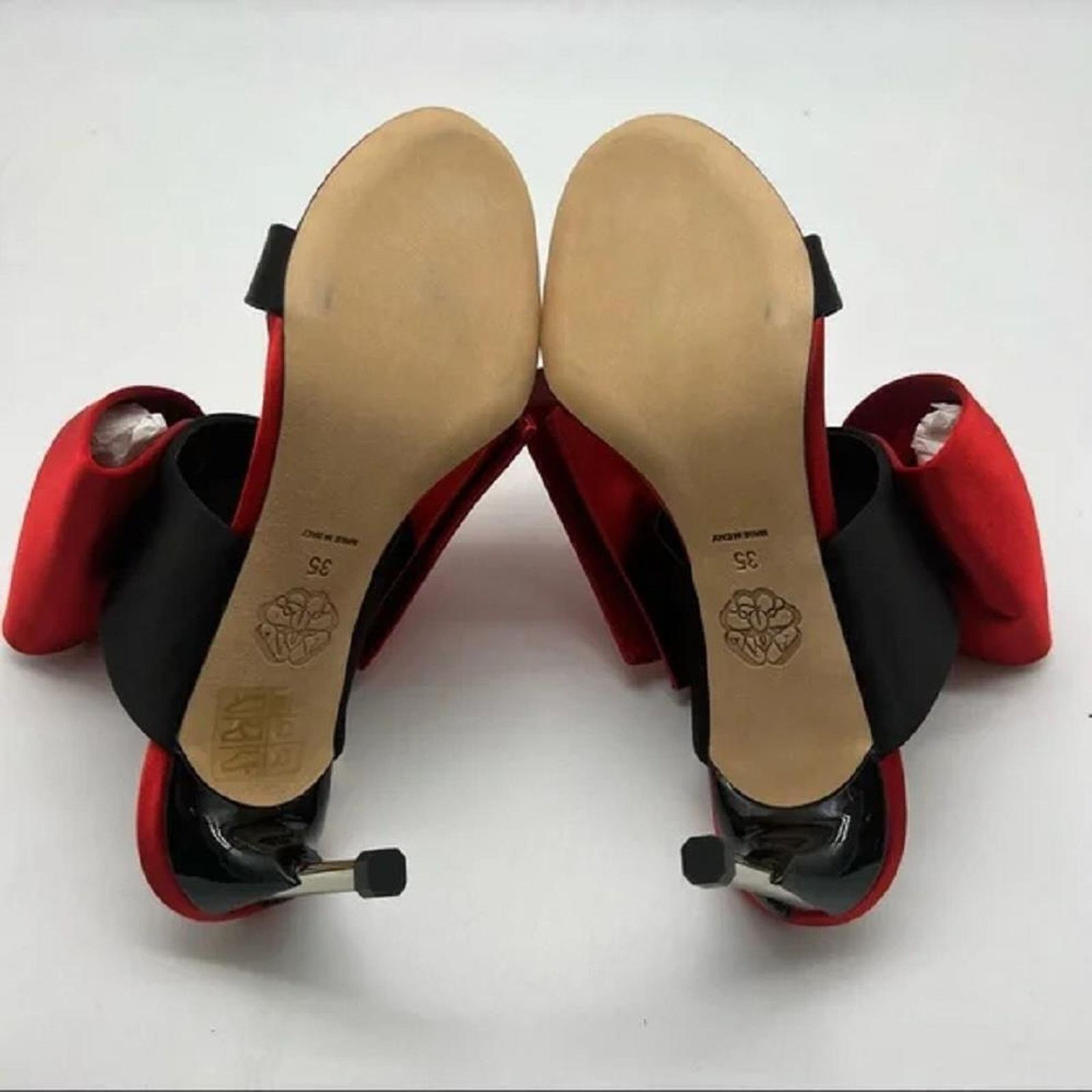 Alexander McQueen Pin Heel Bow Heeled Satin Mules Red Black EU 35 US 5 - $950 Size US 5 / IT 35 - 7 Thumbnail