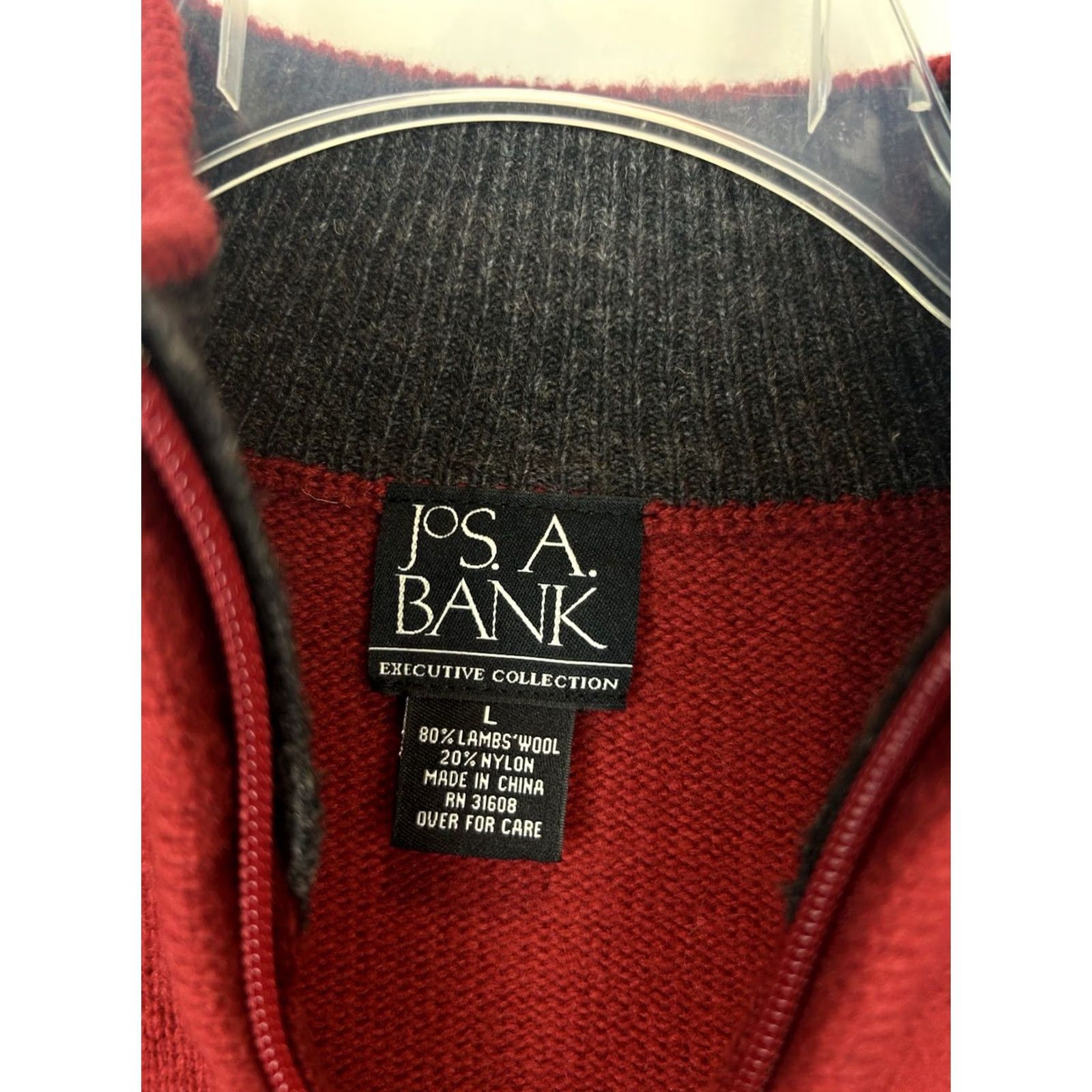 Jos. A. Bank Jos A Bank Sweater Men Large Red 1/4 Zip Mock Neck Classic Executive Wool Size US L / EU 52-54 / 3 - 3 Thumbnail