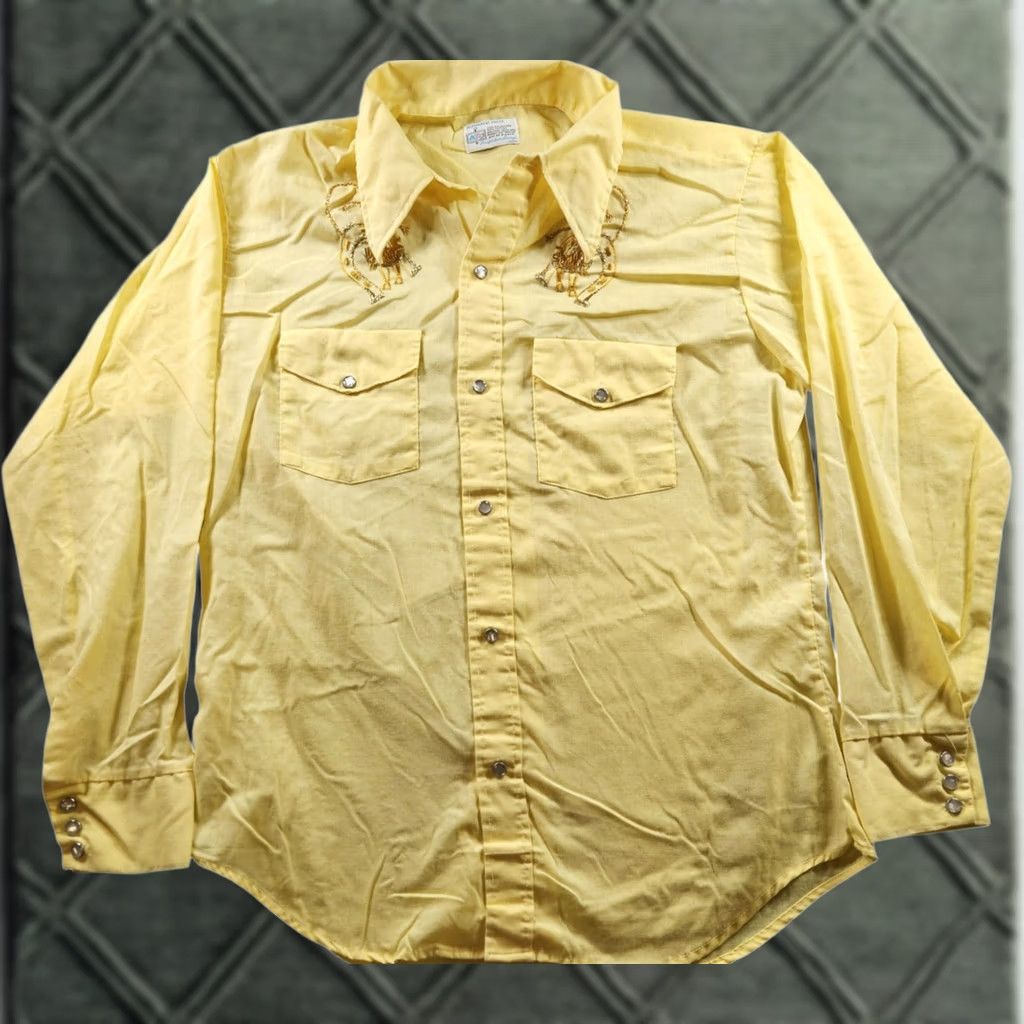Vintage VINTAGE Western Pearl Snap Shirt Mens Large Yellow Embroidered Horse 60s Kmart Button-Up Cowboys Cowboy Rodeo Horse Size US L / EU 52-54 / 3 - 1 Thumbnail