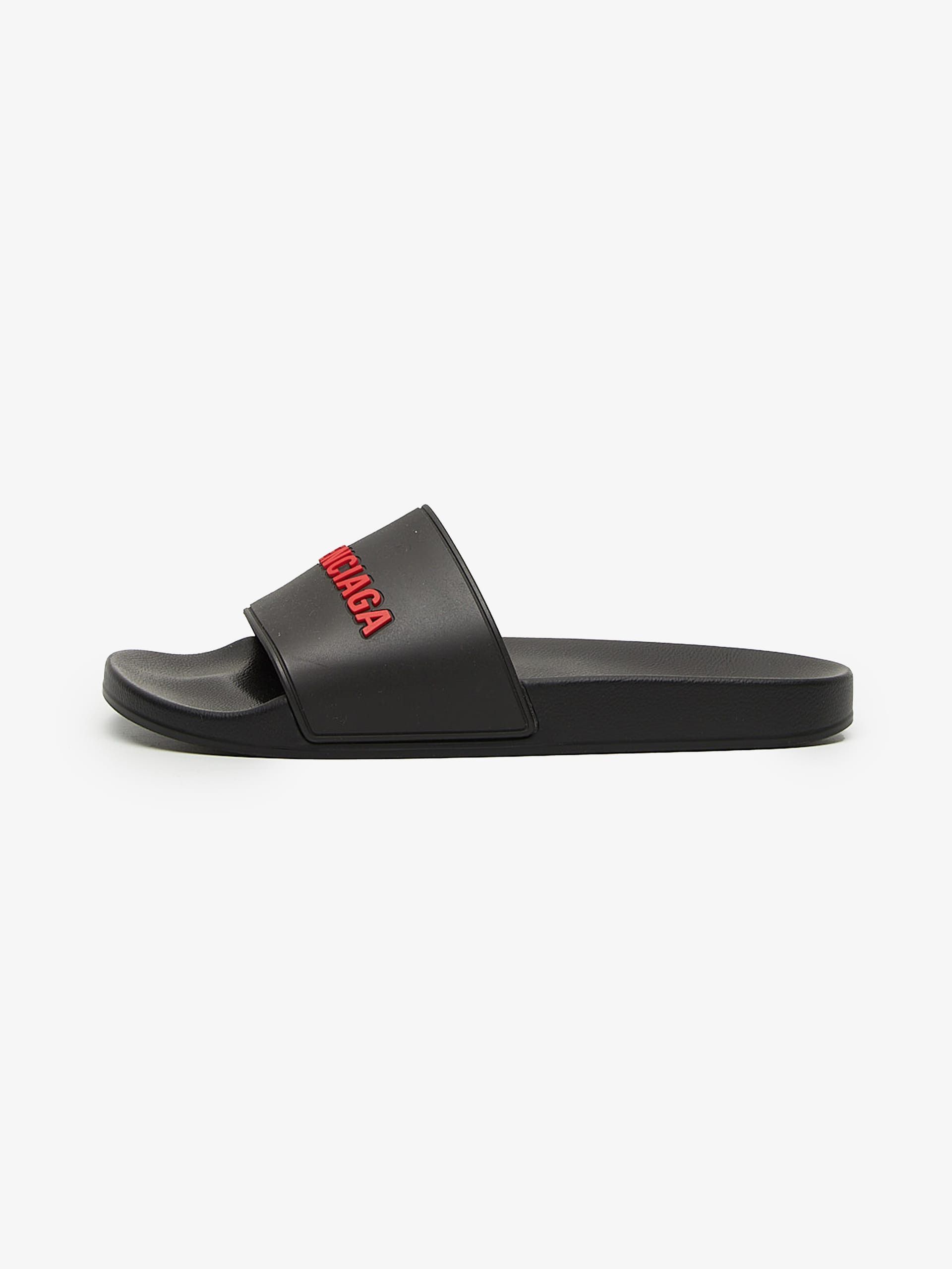 Balenciaga Black Red Logo Embossed Rubber Sandals | Grailed