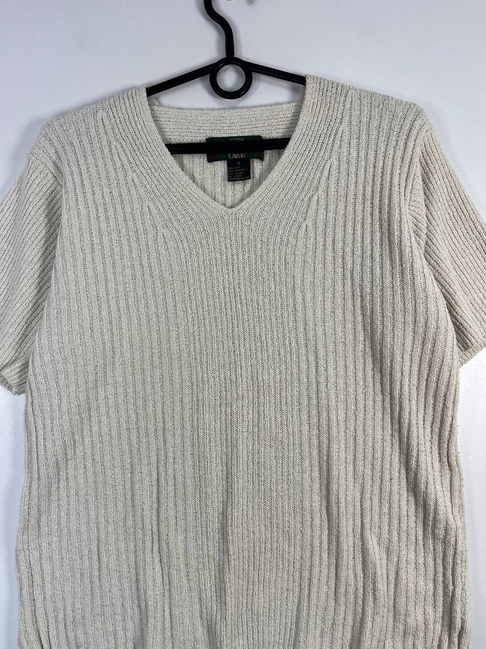 Orvis Orvis Womens Ribbed Knit V Neck Short Sleeve Beige Size M Size M / US 6-8 / IT 42-44 - 2 Thumbnail
