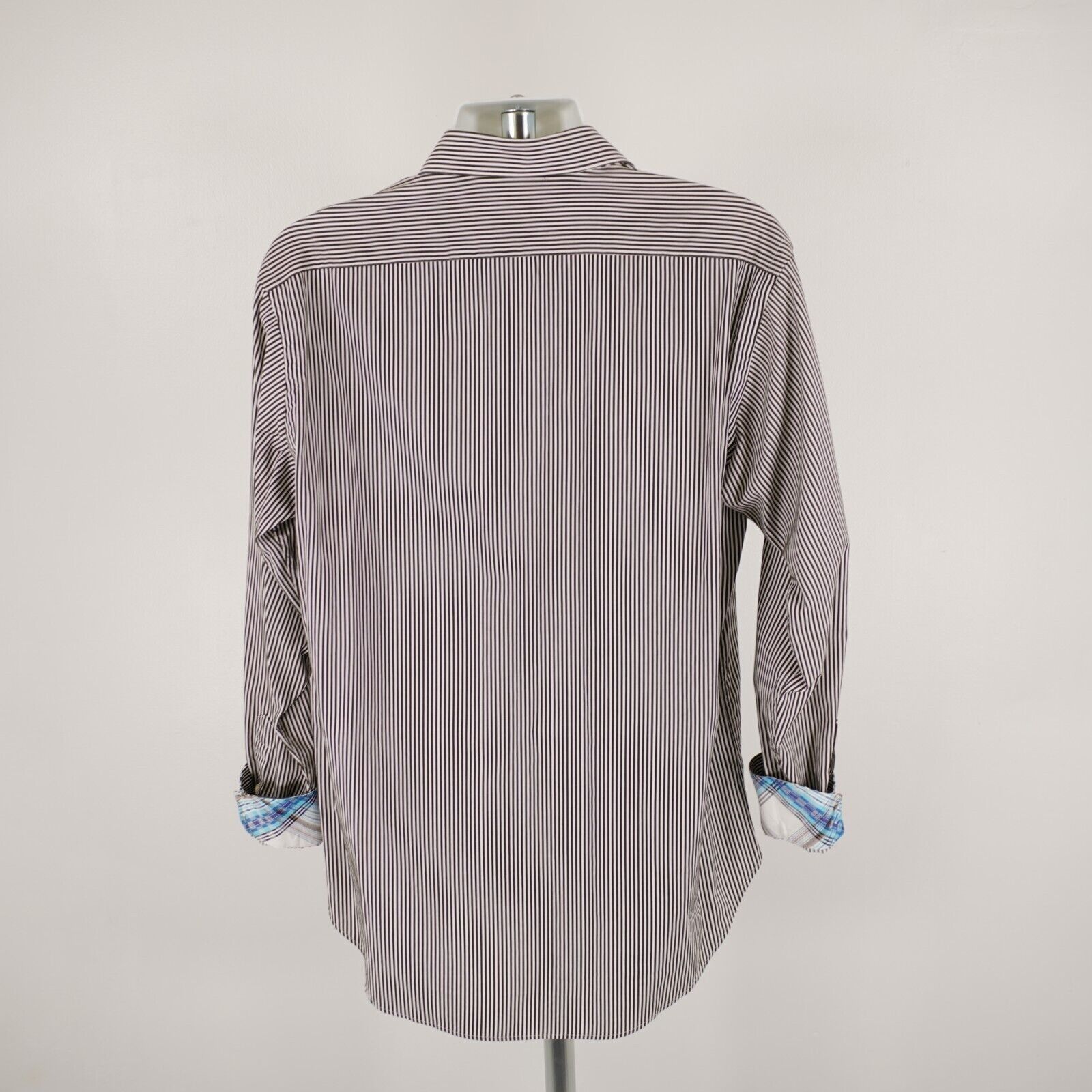 Designer Thomas Dean Brown Striped Pima Cotton Flip Cuff Large Collar Size US L / EU 52-54 / 3 - 7 Thumbnail