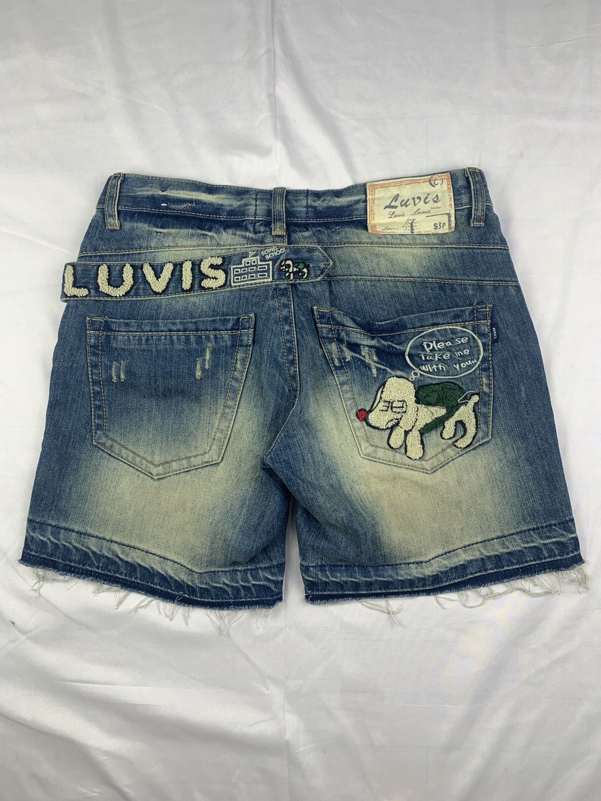 Japanese Brand Luvis Jeans Washed Cute Embroidered Pocket Mini Jeans Shorts Size 27" / US 4 / IT 40 - 1 Thumbnail