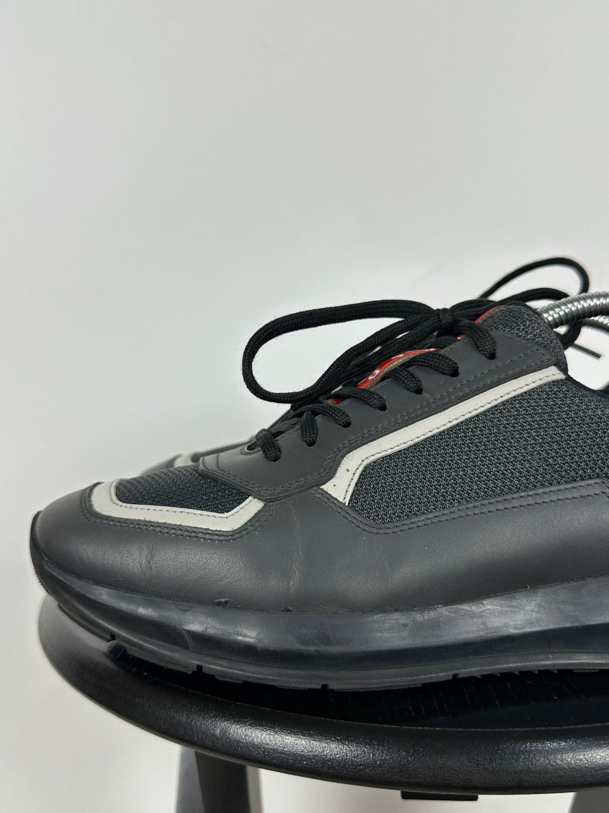 Prada Prada Grey Leather Red Tab Sneakers Size US 6.5 / EU 39-40 - 17 Thumbnail