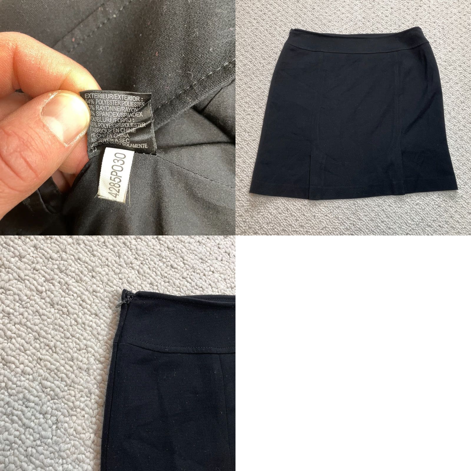 Vintage Tahari Skirt Womens 12 Petite Black Knee Length Solid Zip A-Line Size 34" / US 12 / IT 48 - 8 Thumbnail