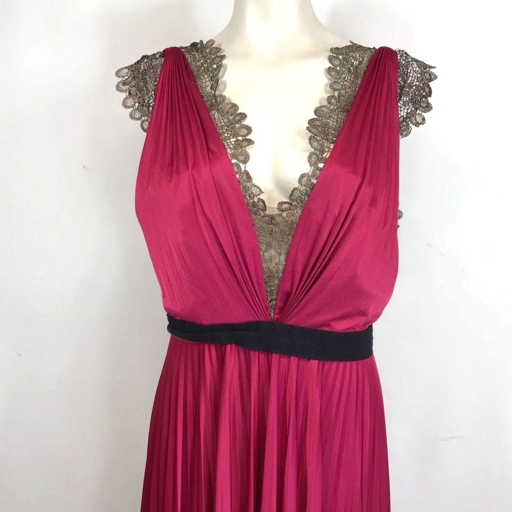 Vintage Catherine Deane Dress Womens 10 Pink WOMEN FUSHSIA SLEEVELESS NECK PLEATED MIDI Size L / US 10 / IT 46 - 2 Thumbnail