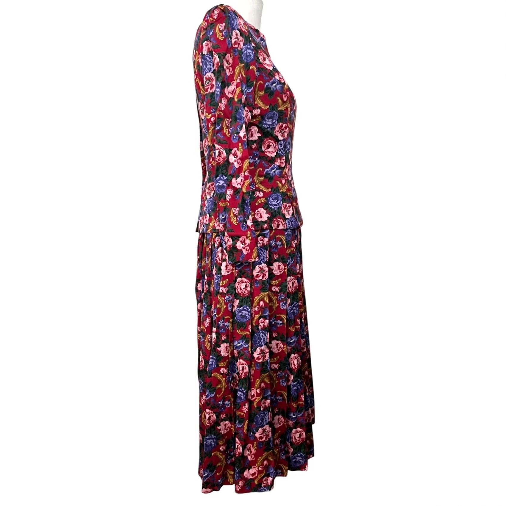 Talbots VINTAGE Talbots Floral Dress Midi Pink Purple Long Sleeve Pleats Womens 6 Floral 80s 90s Romantic Party Cocktail Dress Women Size M / US 6-8 / IT 42-44 - 7 Thumbnail