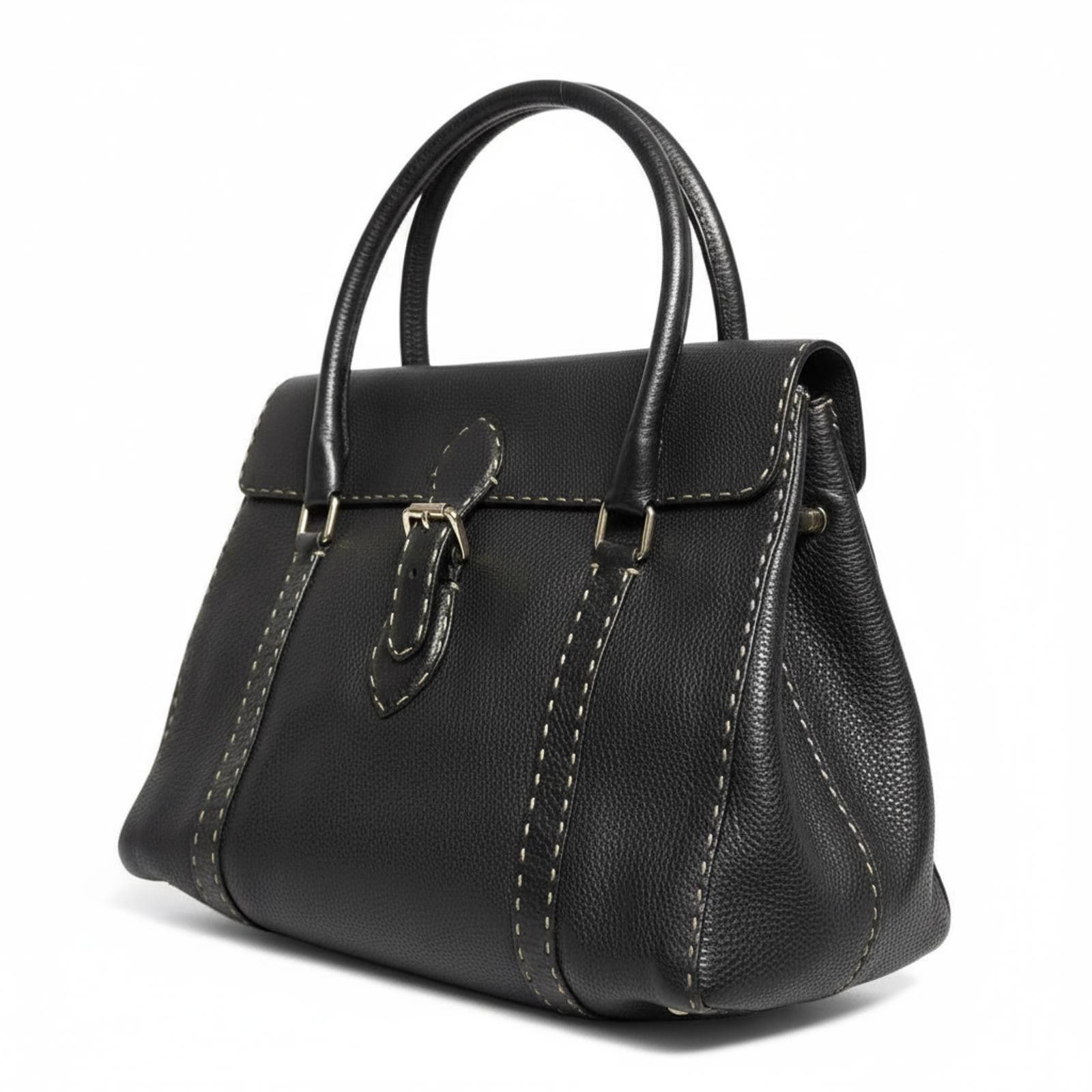 Fendi Fendi - Selleria Black Leather Handbag Contrast Stitching Size ONE SIZE - 1 Thumbnail