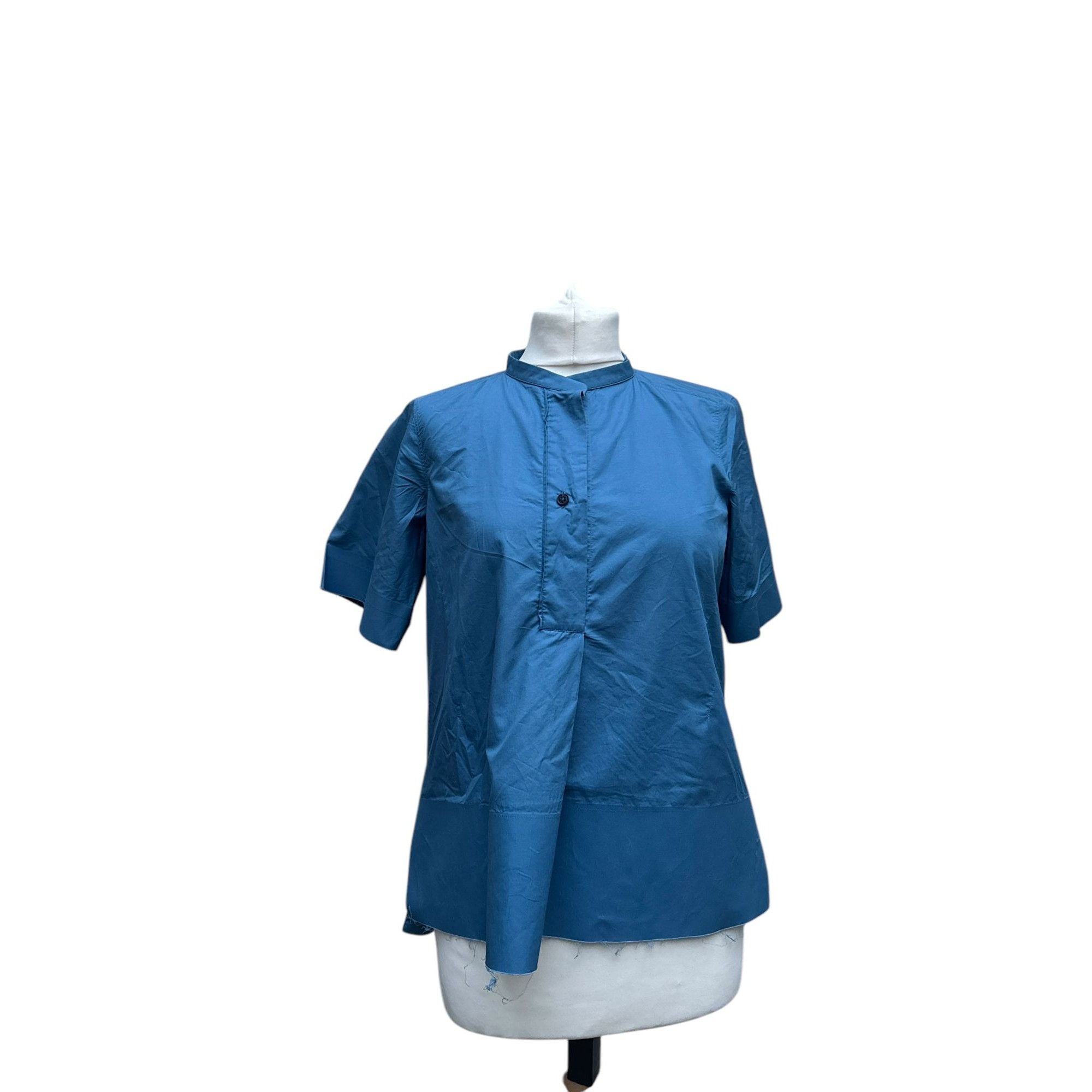 Jil Sander Blue Cotton Short Sleeves Shirt Size S / US 4 / IT 40 - 1 Thumbnail