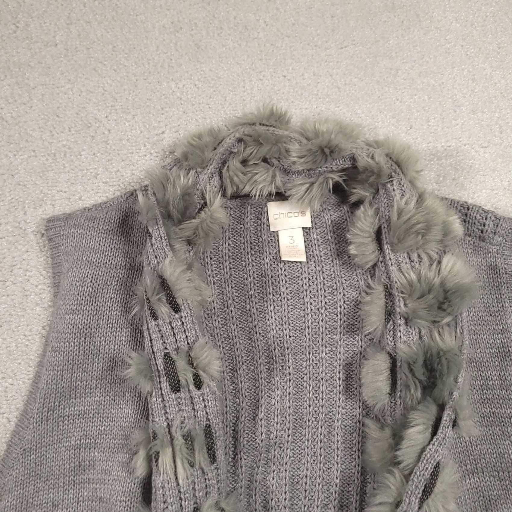 Vintage Chico’s Grey Fringe Detail Sleeveless Cardigan Sweater XL Women Size XL / US 12-14 / IT 48-50 - 6 Thumbnail