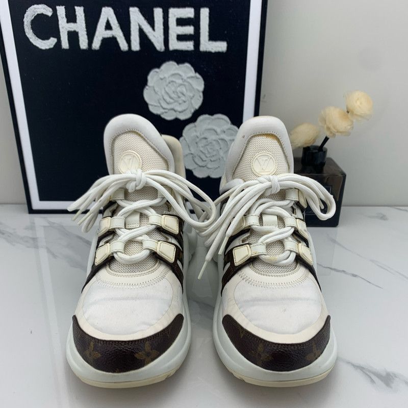 Louis Vuitton Louis Vuitton White and Brown Casual Sneakers - Size US 5.5 / EU 38 - 2 Thumbnail