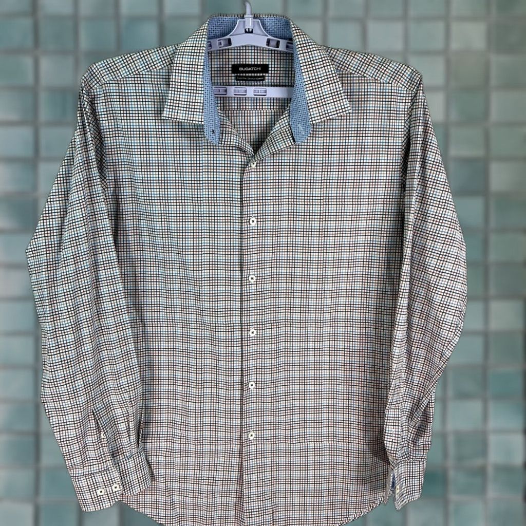 BUGATCHI Bugatchi Uomo Shirt Mens 17.5 Cotton Button-Up Long Sleeve Blue Striped Size US XL / EU 56 / 4 - 1 Thumbnail