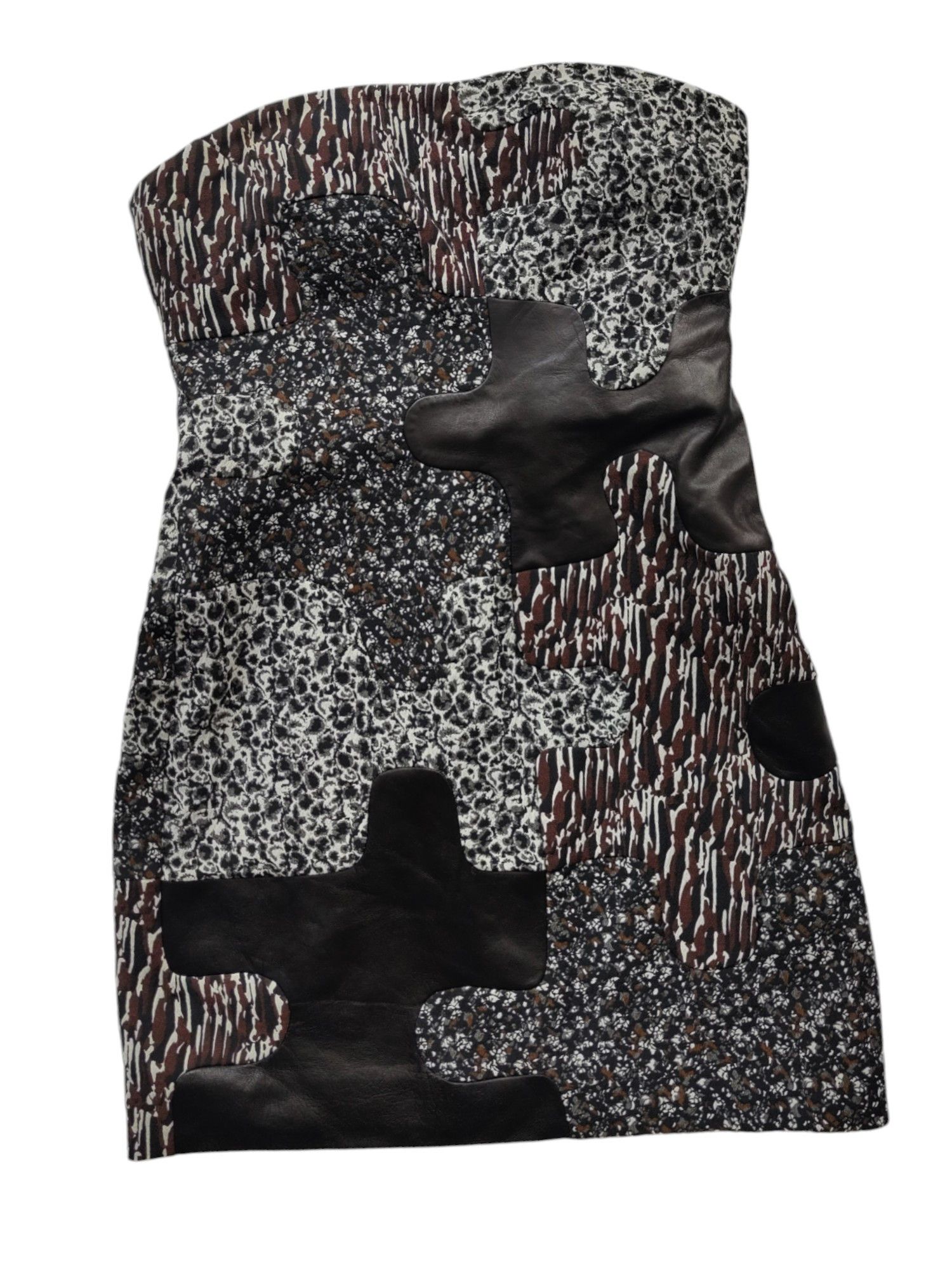 Diane von Furstenberg Patterned Tube Dress With Leather Patching Size XS / US 0-2 / IT 36-38 - 3 Thumbnail