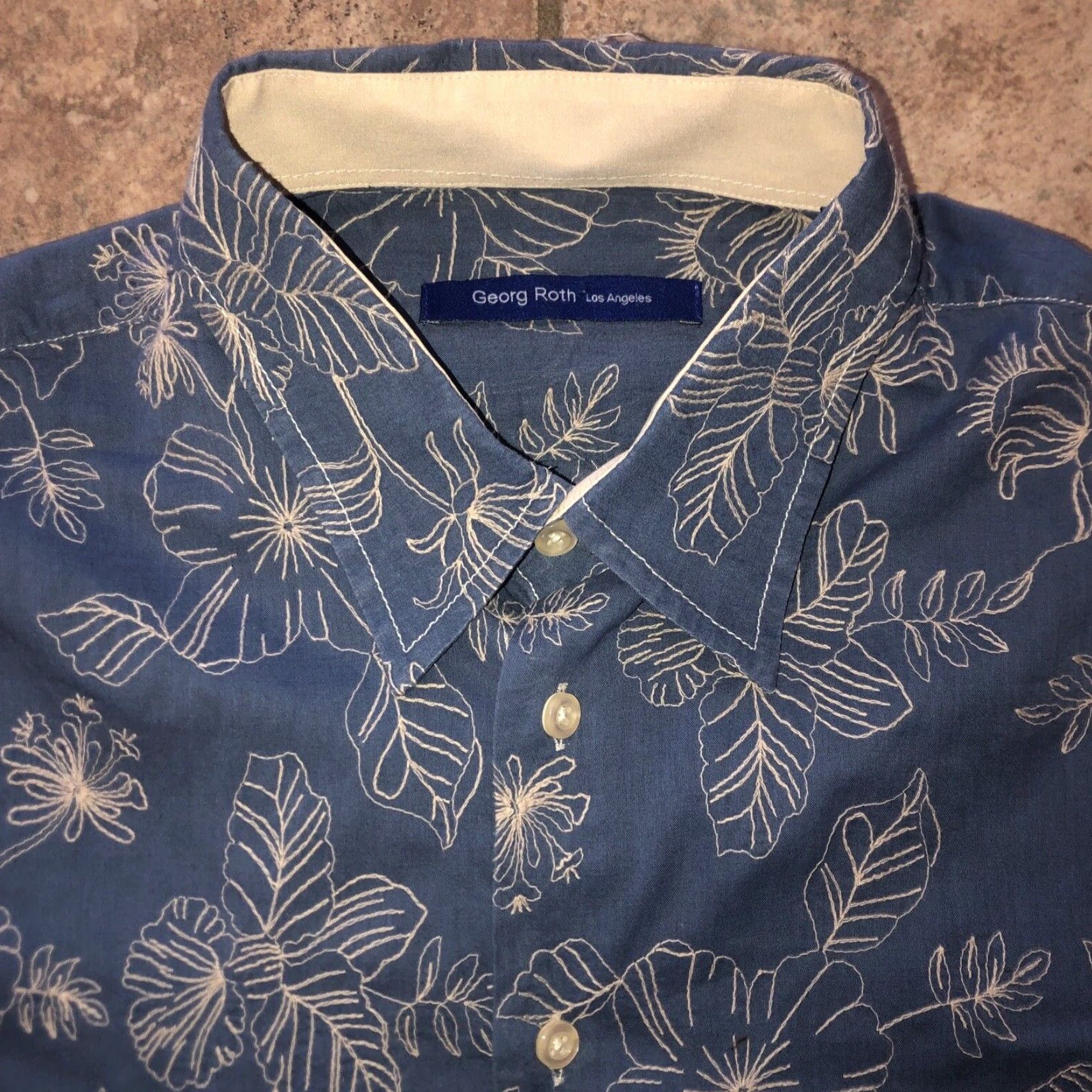 George VINTAGE Georg Roth Shirt Blue Embroidered Floral Mens XXL Long Sleeve Button-Up 2XL Floral Embroidered Angel Theme Art Flowers Mens Size US XXL / EU 58 / 5 - 2 Thumbnail