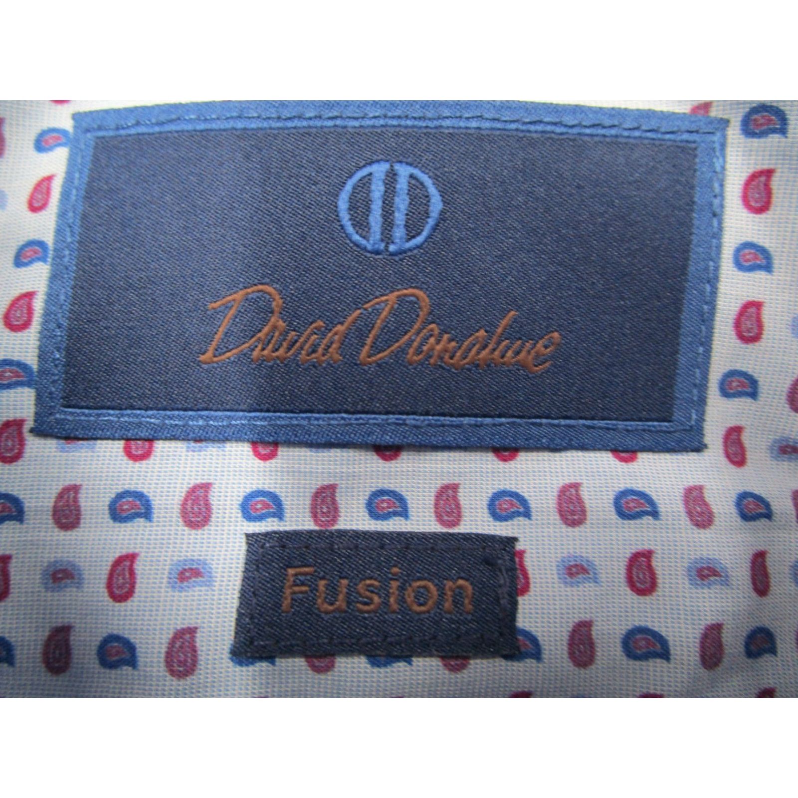 David Donahue DAVID DONAHUE Dress Shirt Mens 18 XL Blue Paisley Button Up Workwear Modern Classic Size 46R - 3 Thumbnail