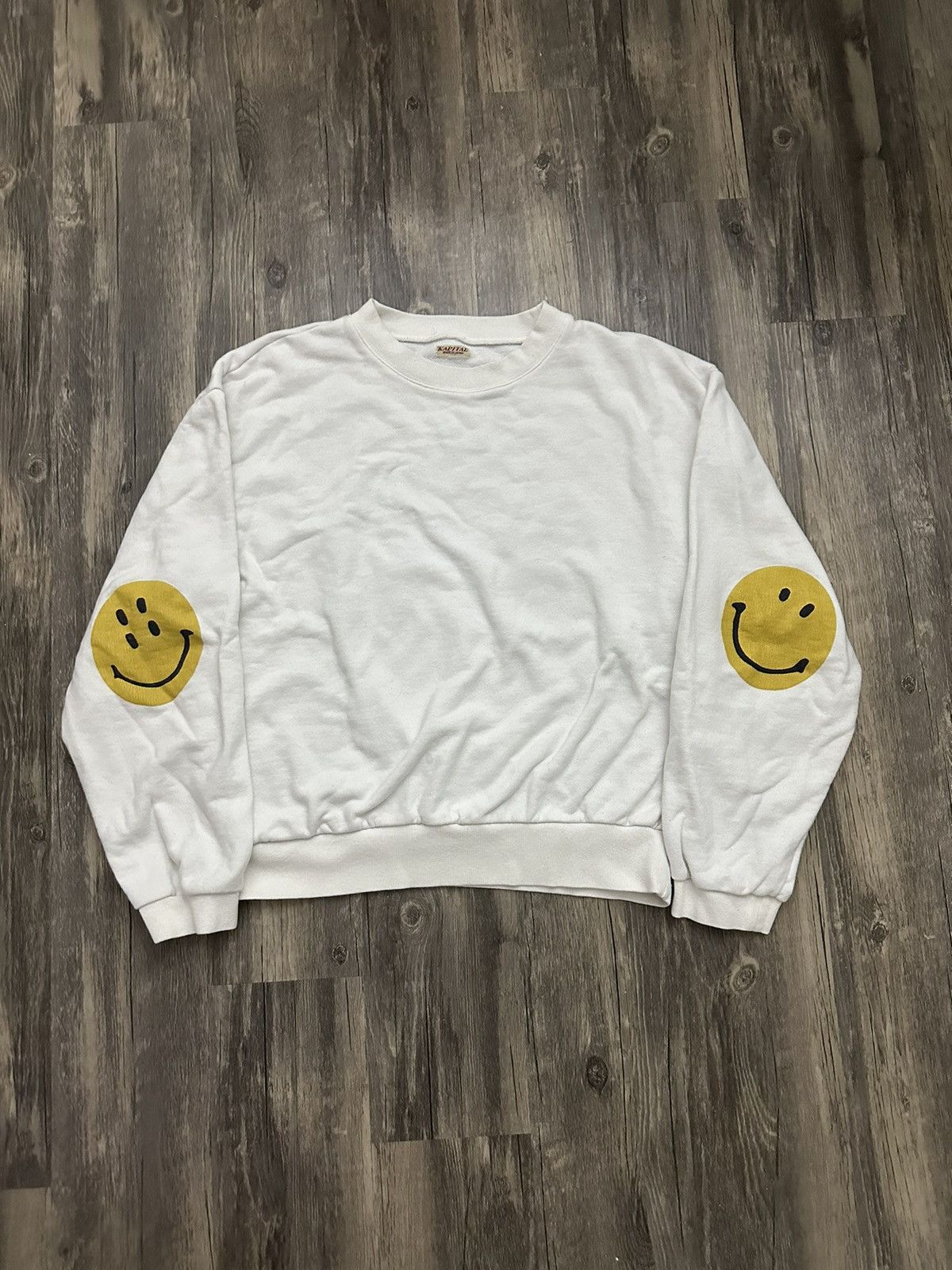 Image of Kapital Smiley Crewneck Size 4 in White, Men's