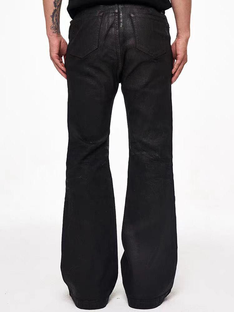 Japanese Brand Wax Coated Stacked Flared Denim Jeans Size US 32 / EU 48 - 4 Thumbnail