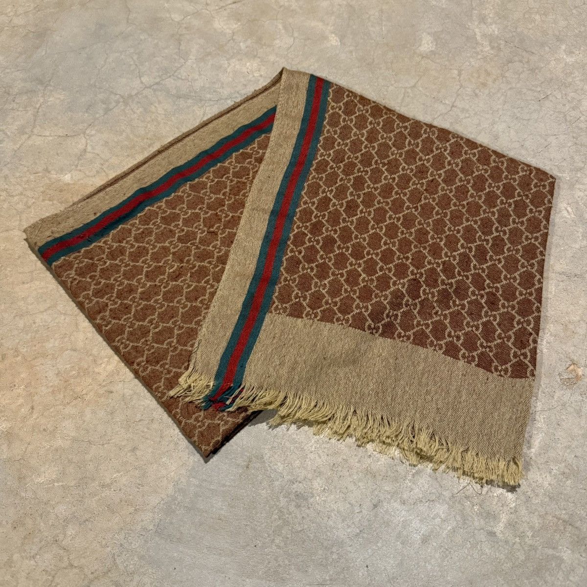 Gucci Vintage 1990s Gucci GG Monogram Web Stripe Wool Scarf Size ONE SIZE - 2 Thumbnail