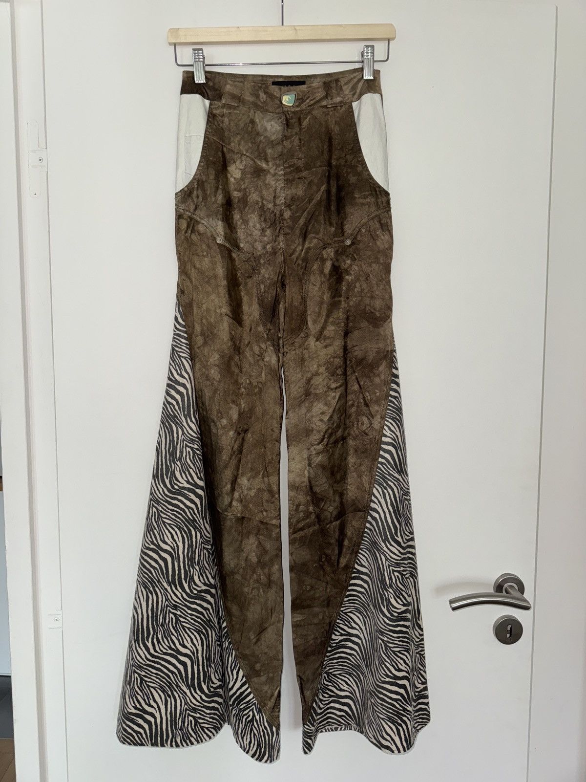 Vintage M.Y.O.B NYC Flared Pants – Zebra Contrast & Tie-Dye Brown Size 25" / US 0 / IT 36 - 2 Thumbnail