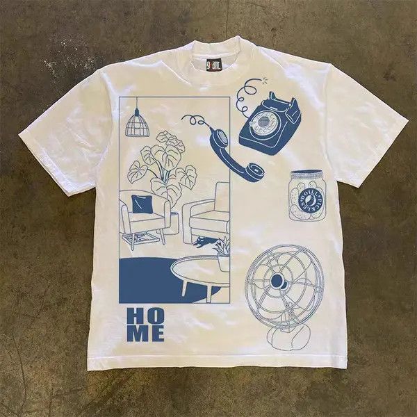 Japanese Brand VIBE White washed retro fan print cotton t-shirt Size US M / EU 48-50 / 2 - 7 Thumbnail