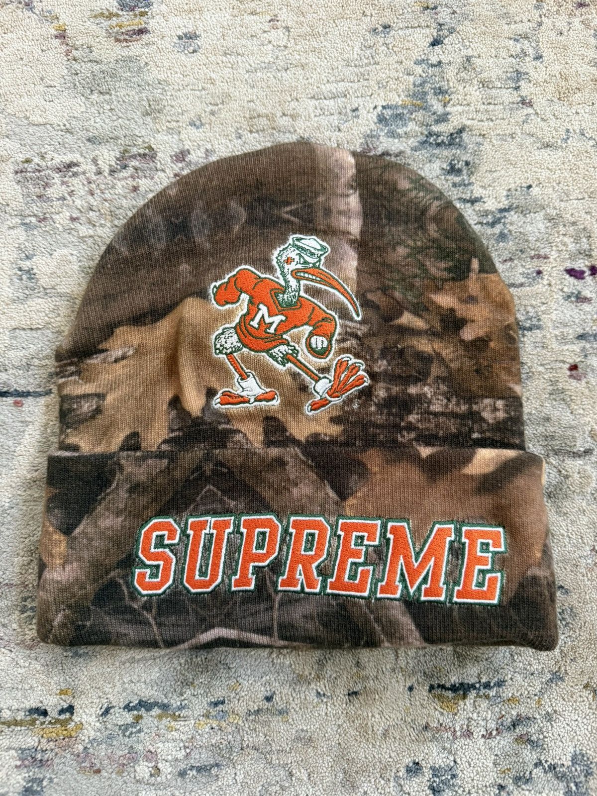 Pre-owned Mitchell Ness X Supreme Real Tree Camo Miami Hurricanes Beanie Size Os In Realtree
