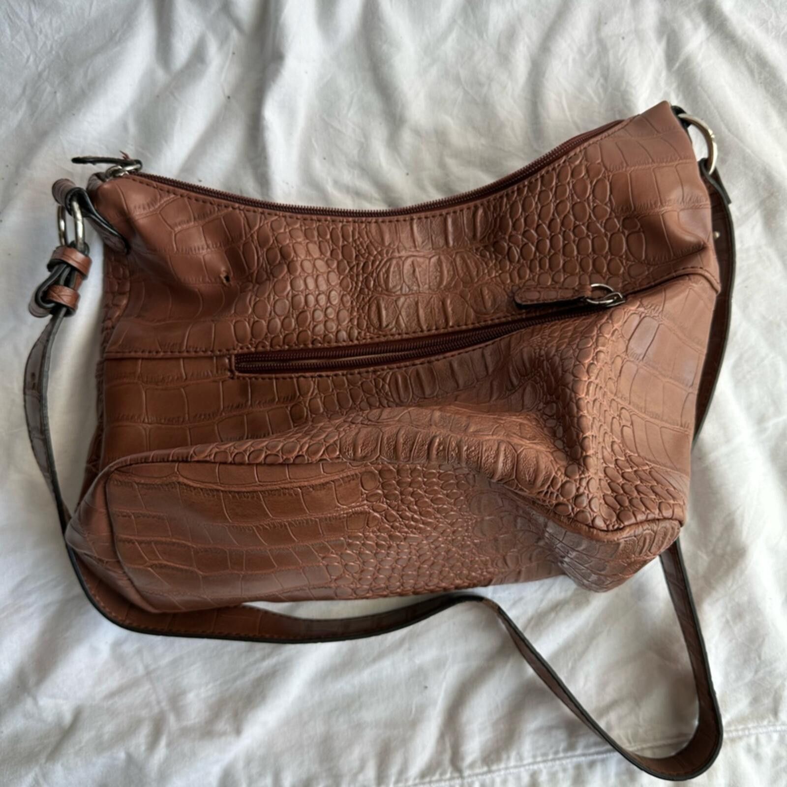 Other Brown Eco Croc Embossed Backpack Purse with Silver Accent Size ONE SIZE - 6 Thumbnail