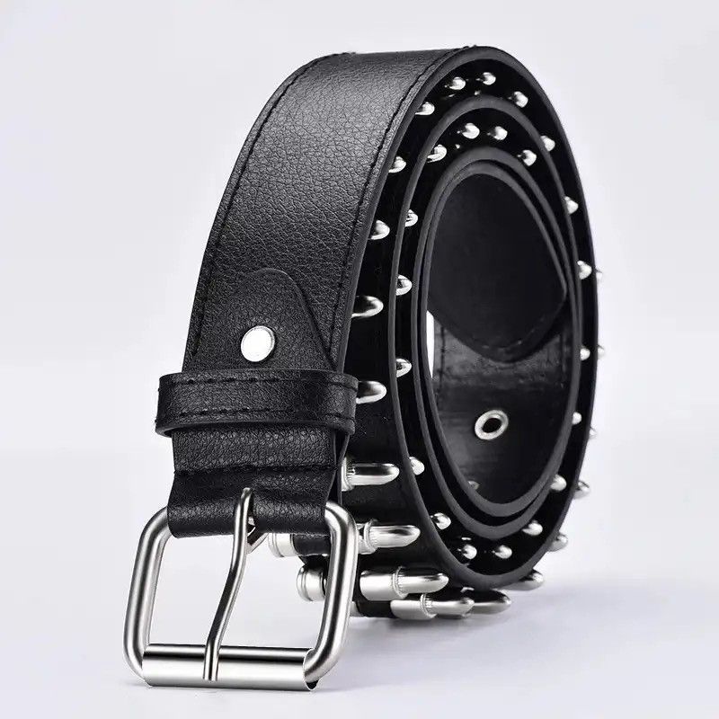 Leather Bullet Belts Metal Rivet Punk Belts Size ONE SIZE - 3 Thumbnail