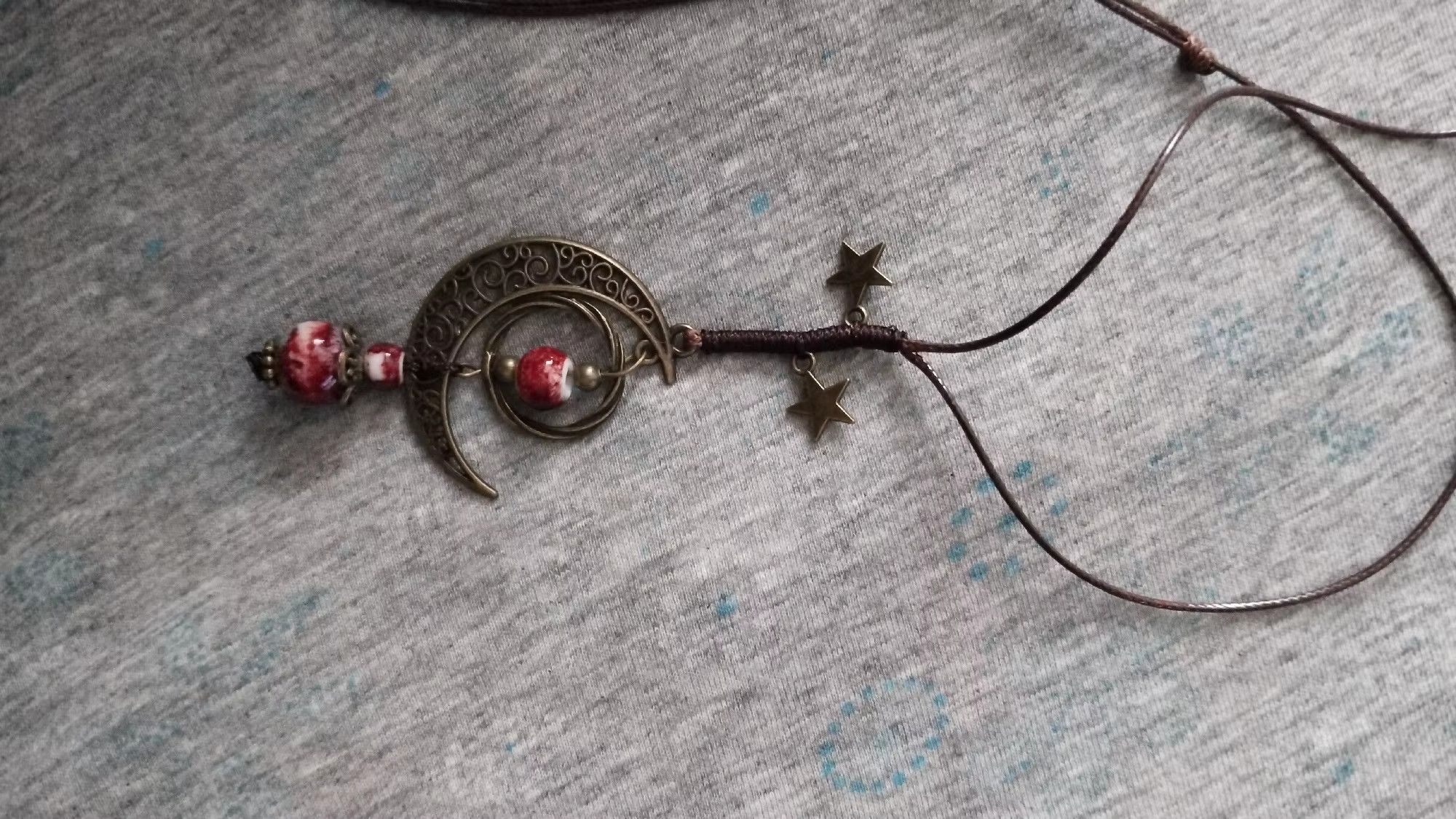 Handmade Moon and Star Pendant Necklace Handmade Jewelry Gift For Her Size ONE SIZE - 4 Thumbnail