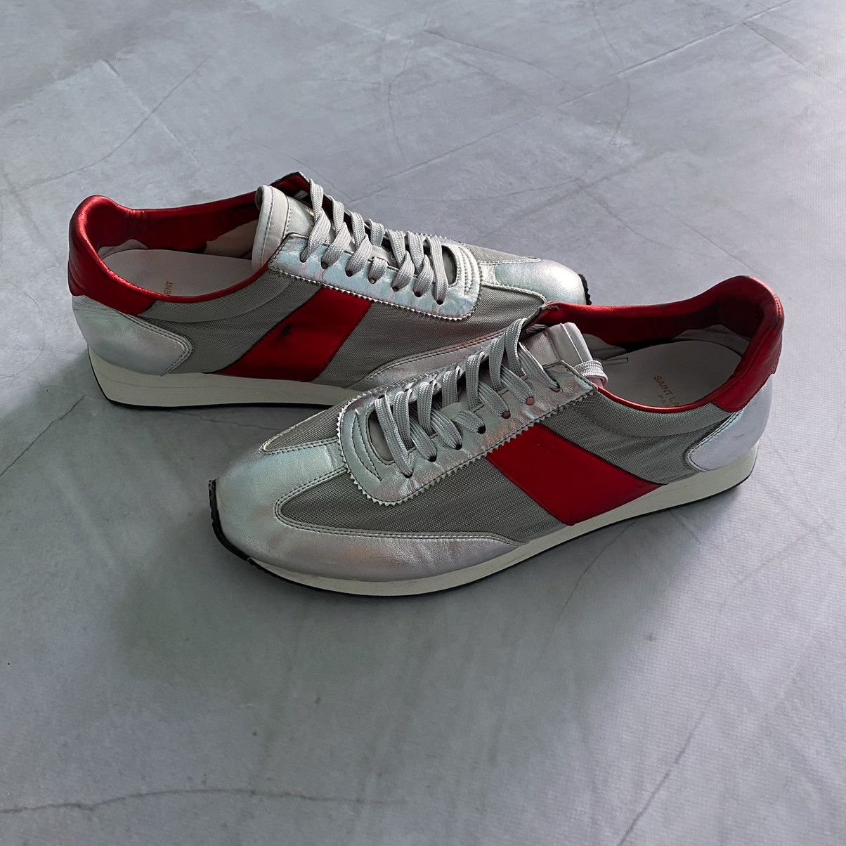 Designer × Saint Laurent Paris Saint Laurent Paris Silver/Red Sneakers Shoes Size US 12 / EU 45 - 2 Thumbnail