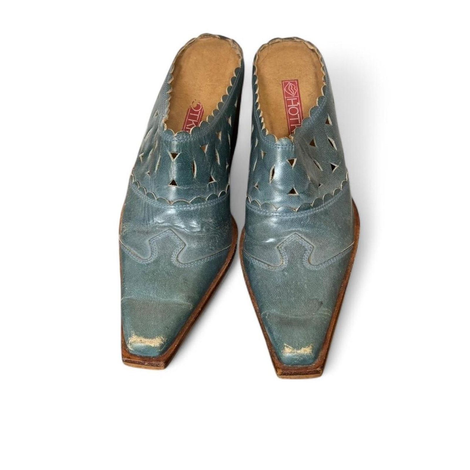 Vintage Vintage Hotkiss 90s Blue Leather Western Mules 5.5 Cowgirl Size US 5.5 / IT 35.5 - 2 Thumbnail