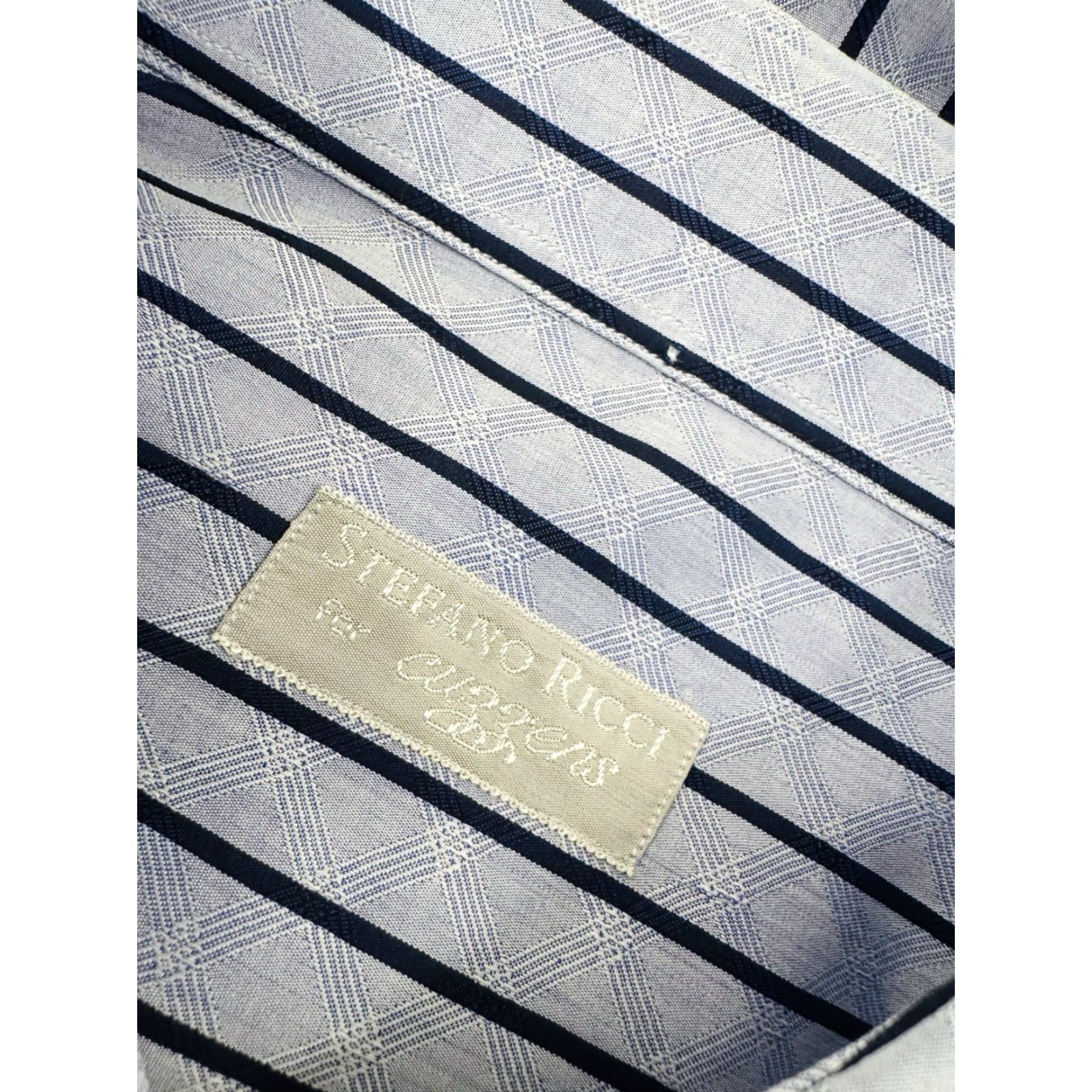 Stefano Ricci STEFANO RICCI Dress Shirt Striped Cuff Collar Mens 17 43 Blue/Black Long Sleeve Shirt Size US XL / EU 56 / 4 - 5 Thumbnail