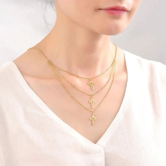 The Unbranded Brand Stainless steel cross necklace & earrings set Size ONE SIZE - 2 Thumbnail