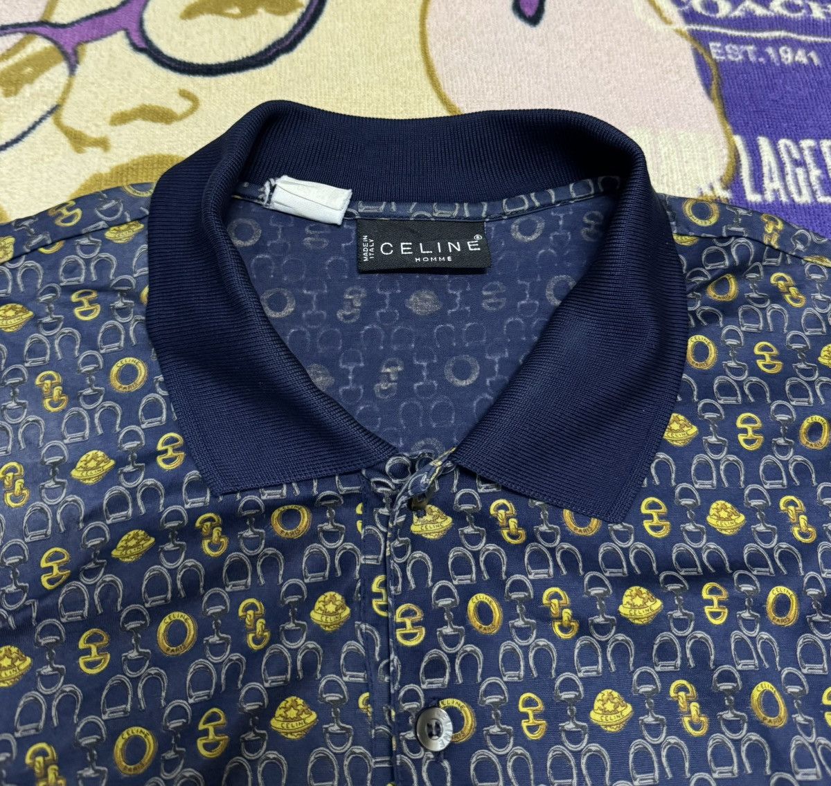 Celine Vintage CELINE Fullprint Made in Italy Polo Shirt Size US L / EU 52-54 / 3 - 8 Thumbnail