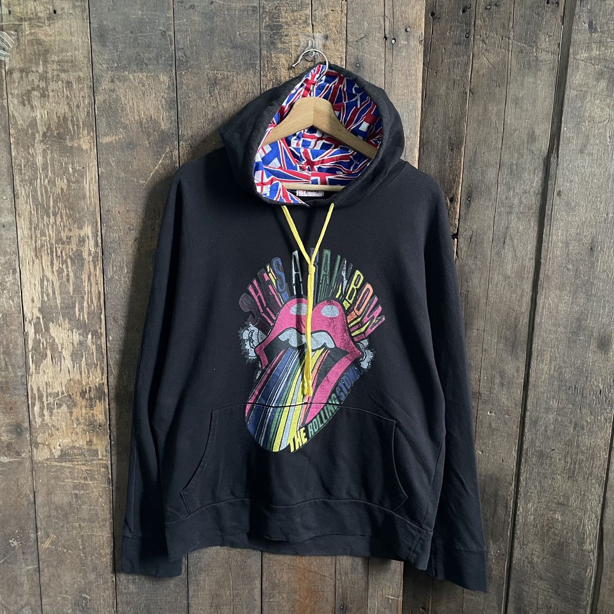 image of The Rolling Stones x Vintage Shasha Rainbow The Rolling Stone Hoodie in Black, Men's (Size Medium)