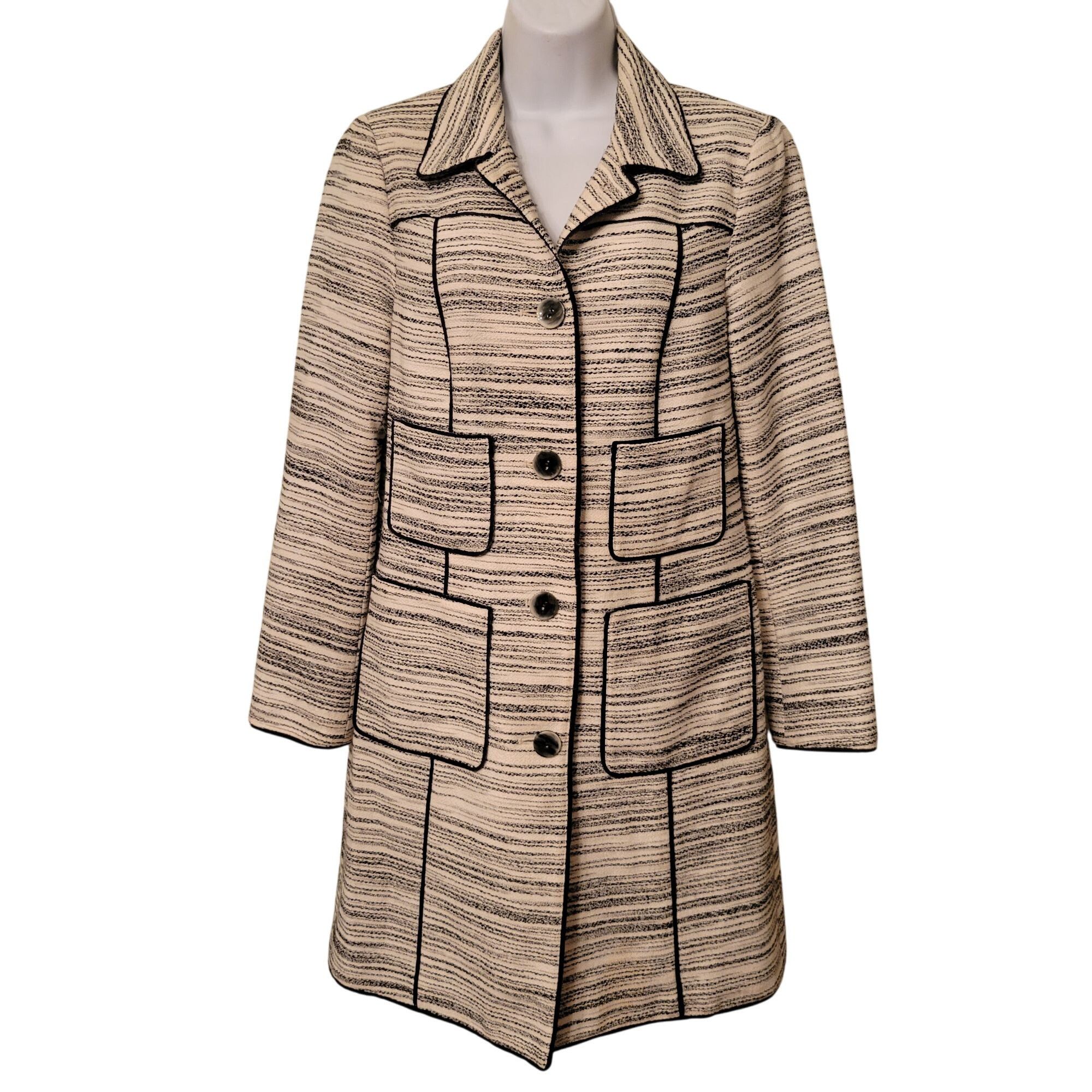Vintage Worth New York P Striped Trench Coat Large Patch Pockets USA Size S / US 4 / IT 40 - 1 Thumbnail