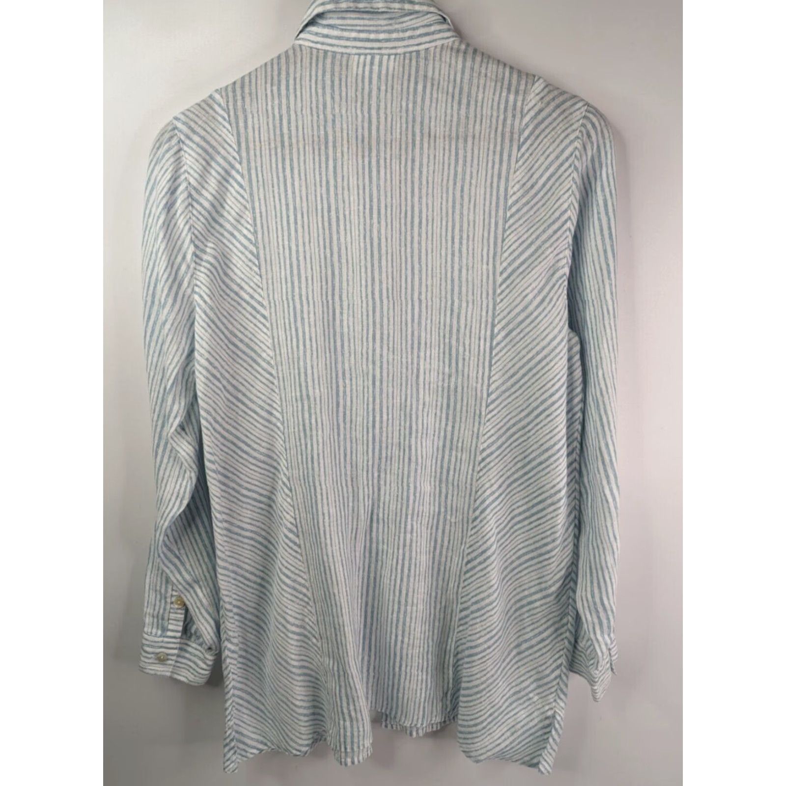 J. Jill J. Jill Button-Up Linen Shirt Long Sleeve Blue Stripe White Love Collection Medium Woman Shirt Top Adult M Size M / US 6-8 / IT 42-44 - 3 Thumbnail