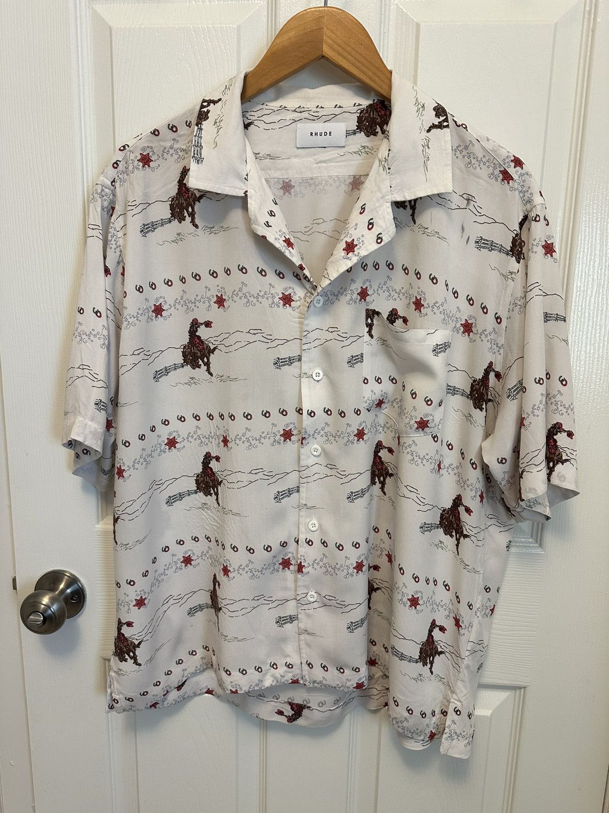 image of Rhude Western Cowboy Rhodeo Camp Shirt in White, Men's (Size Medium)