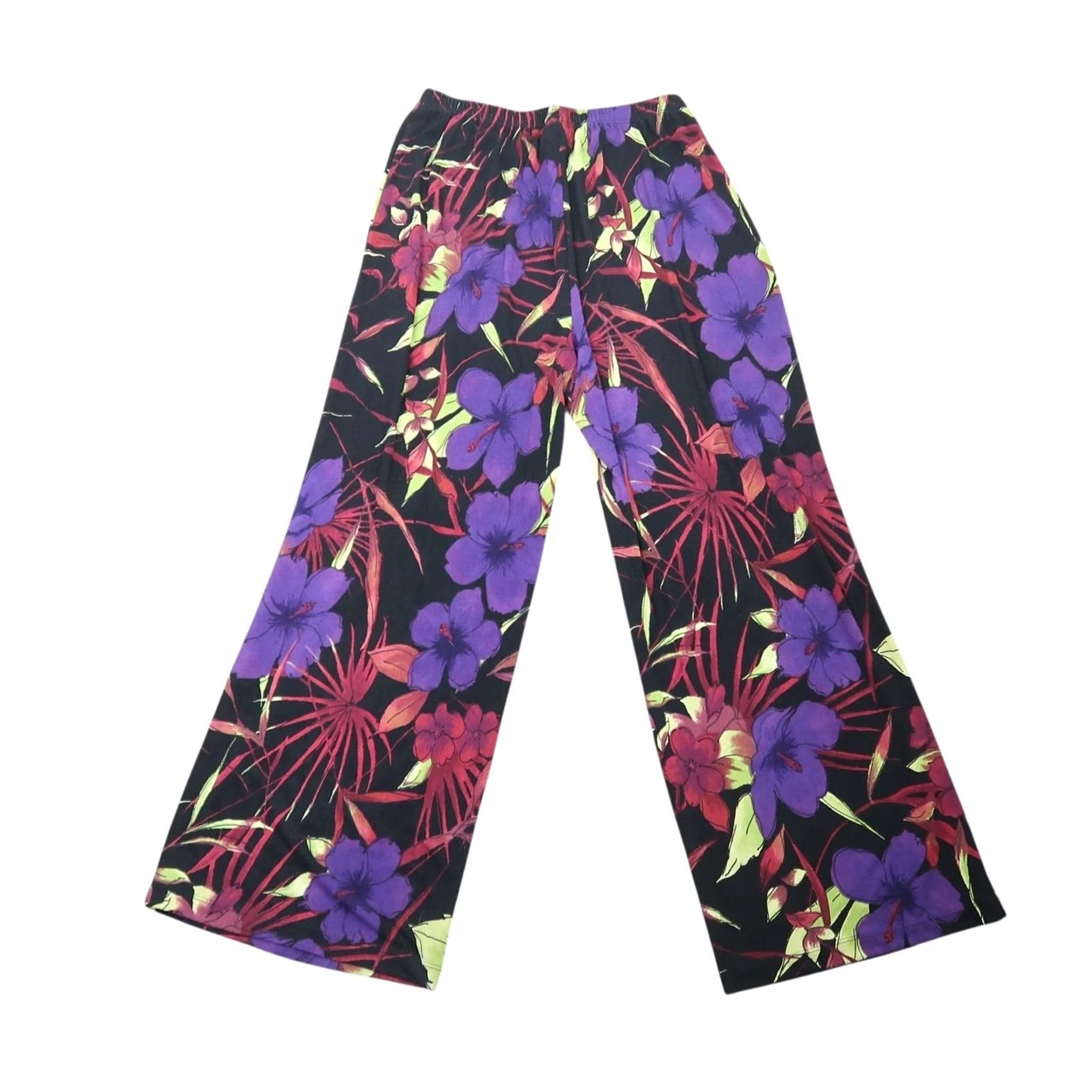 Vintage VINTAGE TravelSmith Pants Wide Leg Floral Hibiscus Slinky Jersey Palazzo 90s M Womens Size 32" / US 10 / IT 46 - 3 Thumbnail