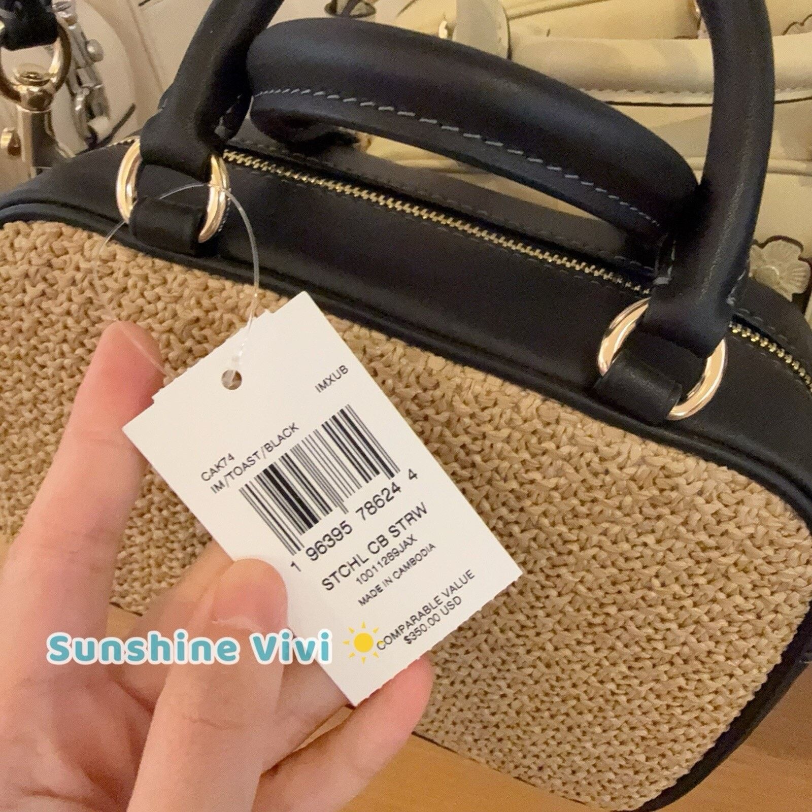 Coach NWT COACH Satchel Mini Bag CAK74 Toast/Black Straw Leather Size ONE SIZE - 3 Thumbnail