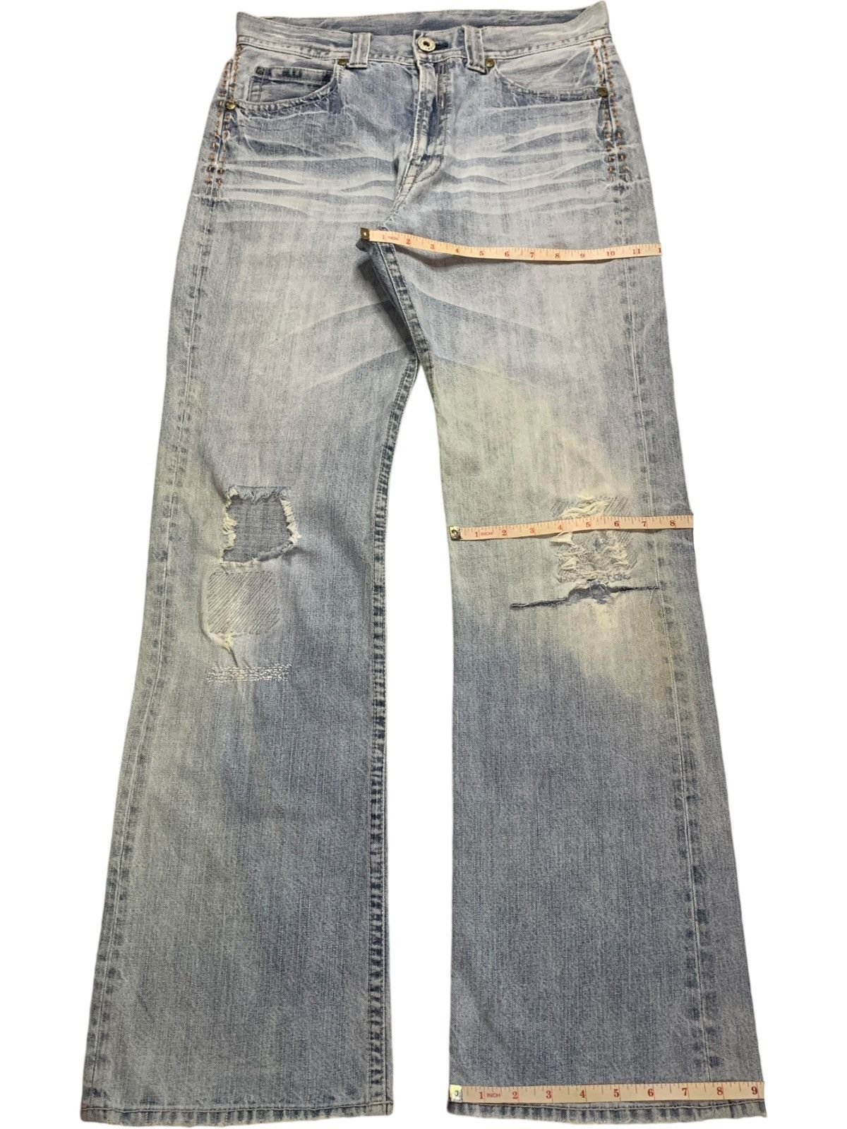 Japanese Brand Vintage Japanese Brand Light Wash Distressed Bootcut Jeans Size US 33 - 13 Thumbnail