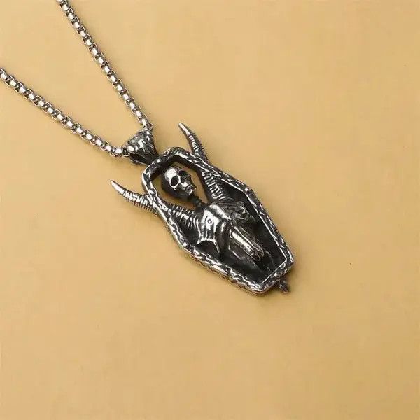 VIBE Stainless Steel Sheephead Skull Necklace Pendant Size ONE SIZE - 3 Thumbnail