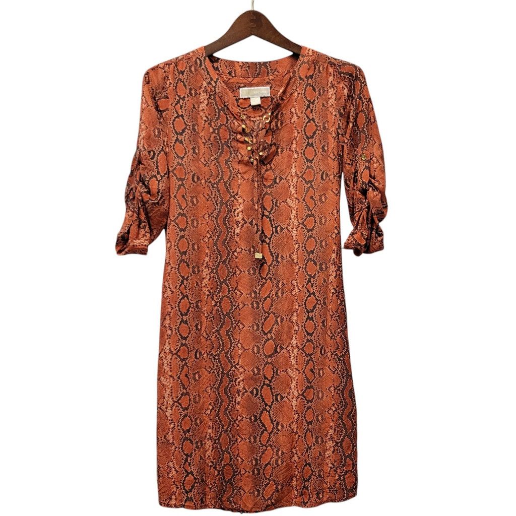 Michael Kors Michael Kors Animal Print V-neck Roll Tab 100% Silk Small. Size XS / US 0-2 / IT 36-38 - 4 Thumbnail