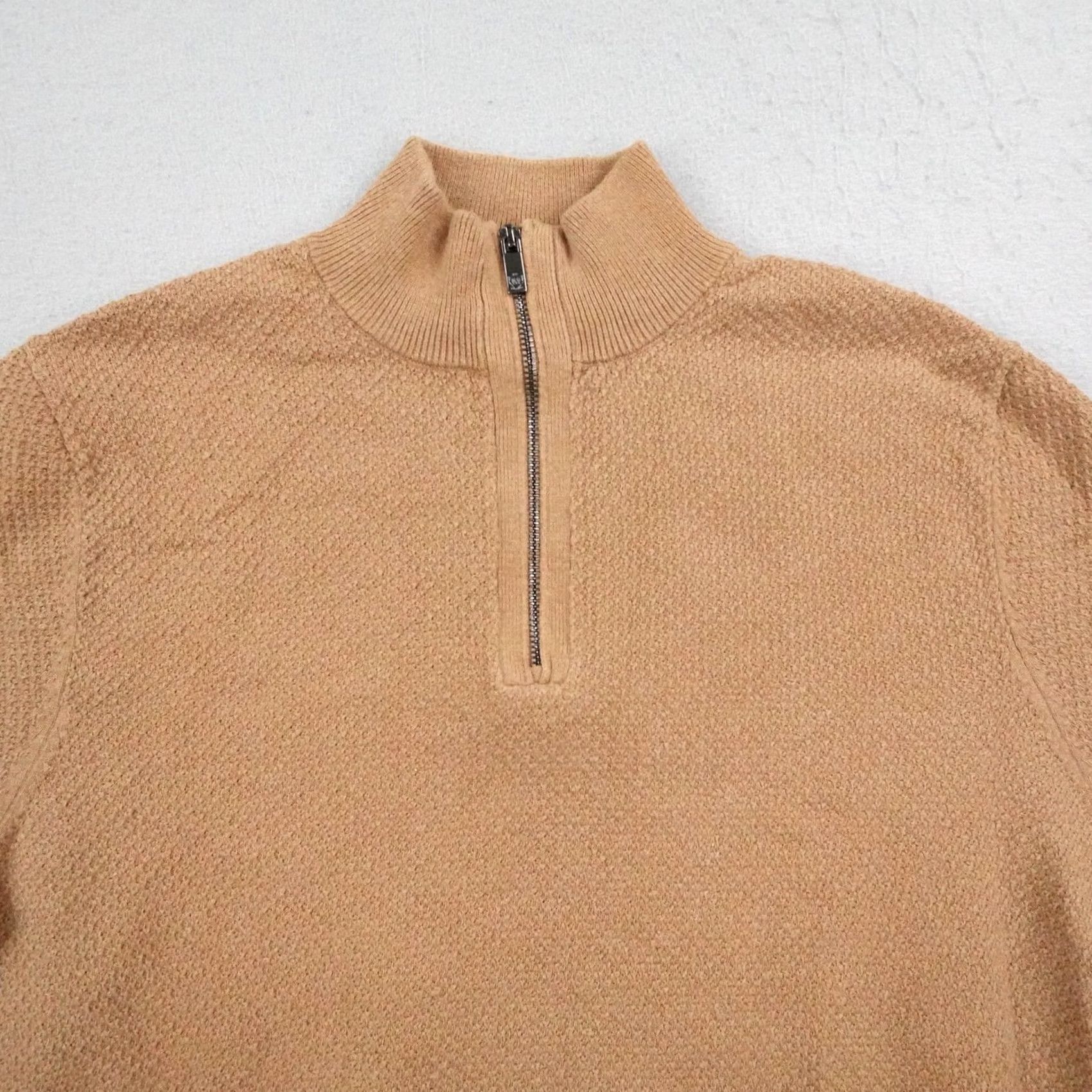 Massimo Dutti Massimo Dutti Sweater Mens Medium Brown Cashmere Blend Pullover 1/4 Zip Textured Knit Waffle-N Size US M / EU 48-50 / 2 - 2 Thumbnail