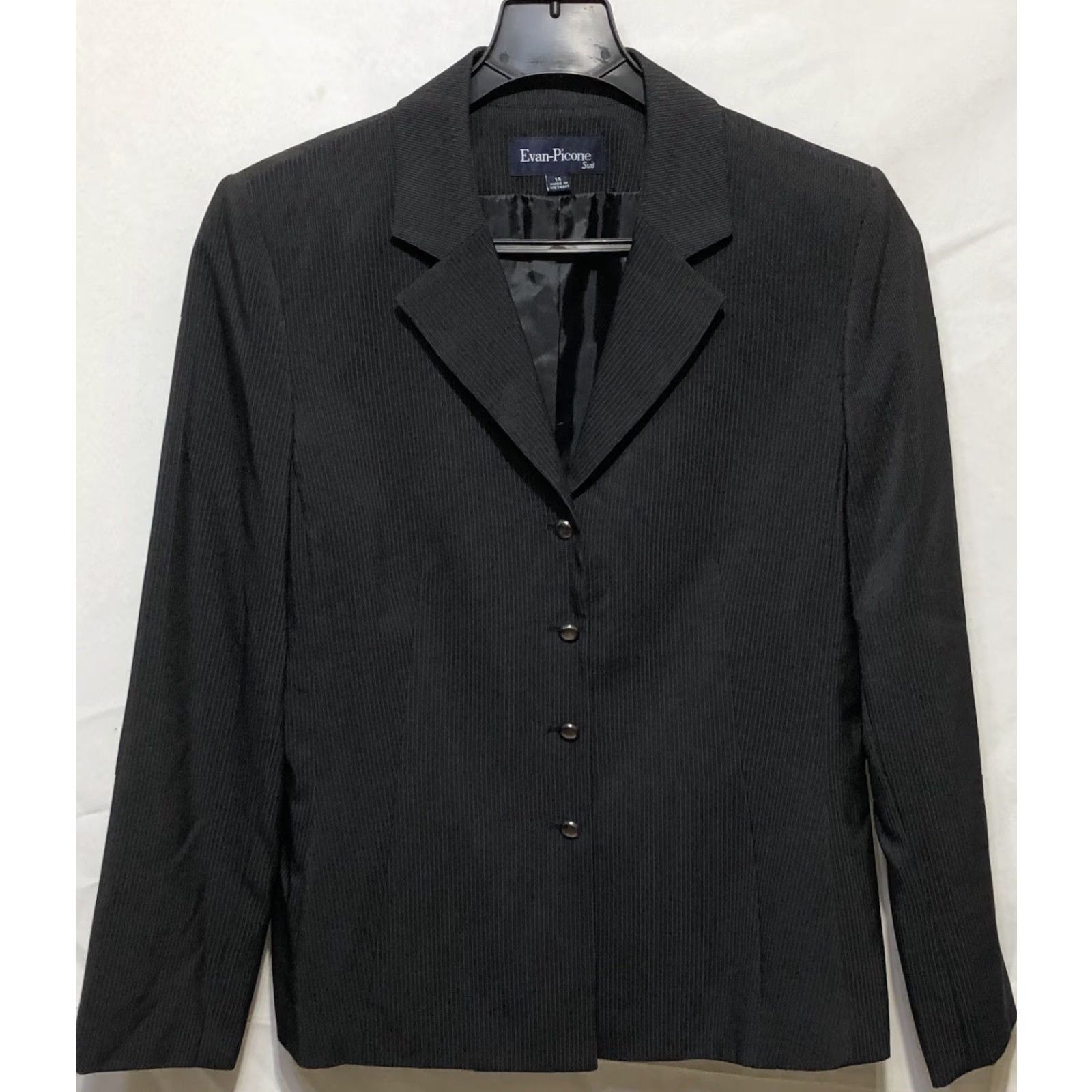 Evan Picone VINTAGE Evan Picone Skirt Suit 14 Blk Pinstripe Knee Length Lined Pleat Hem Office Woman Size 36" / US 14 / IT 50 - 3 Thumbnail
