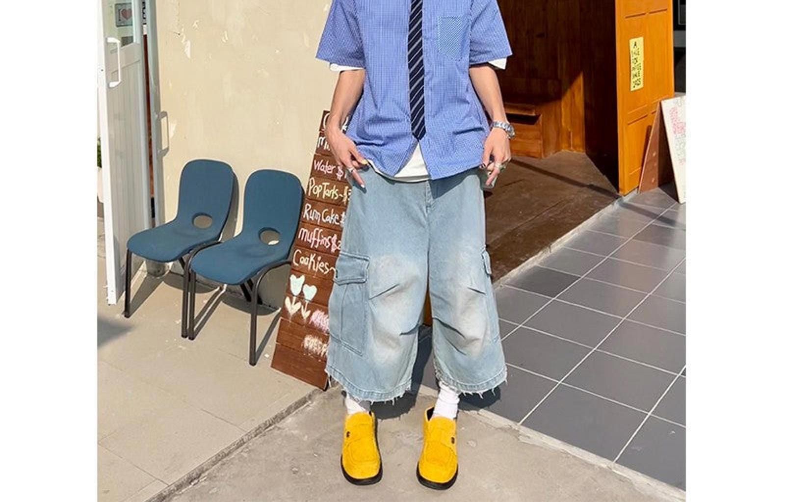 Jean × Vintage Oversized Pleated Double Knee Jorts, Baggy Jean Shorts Size US 33 - 3 Thumbnail