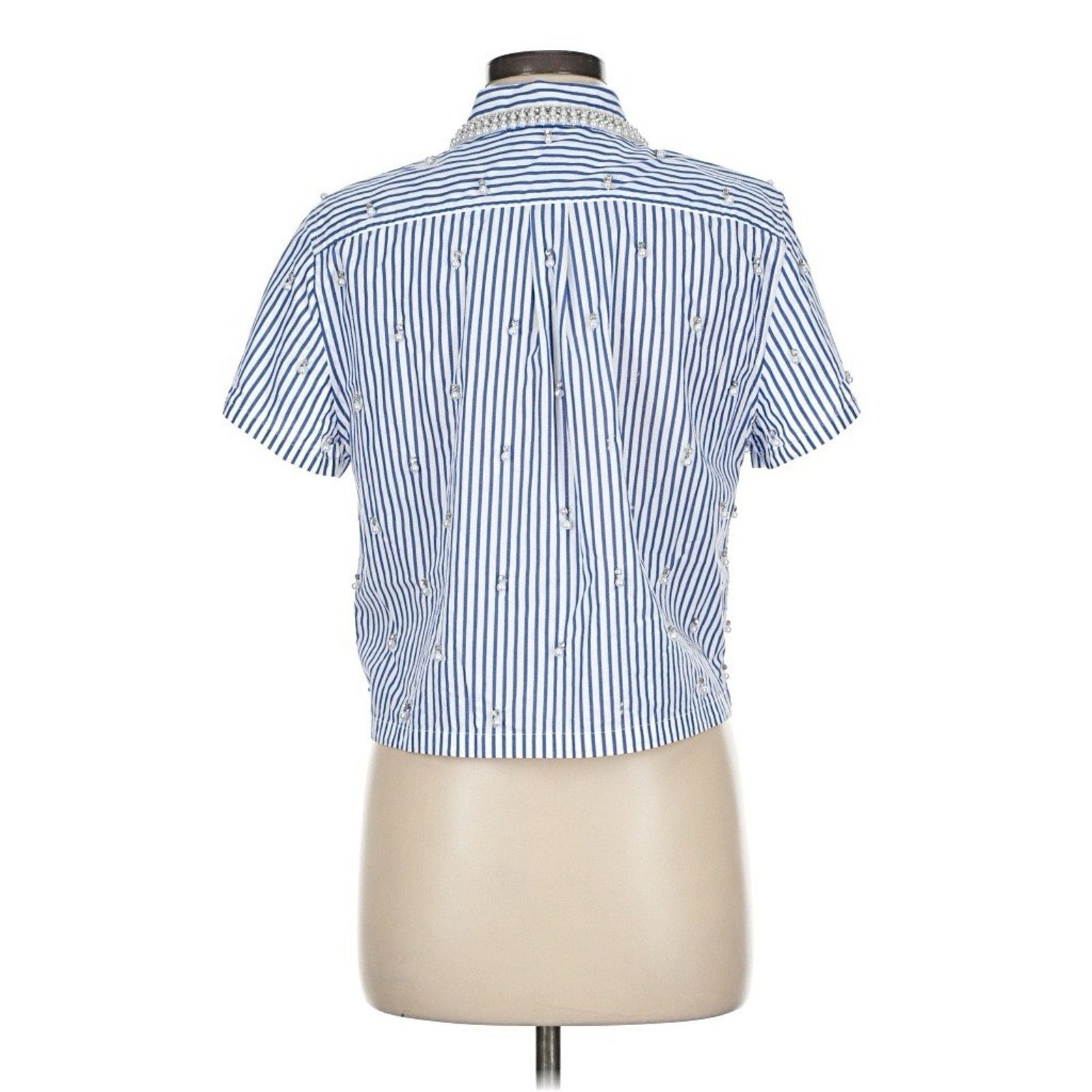 J.Crew J Crew Collection Cropped Short Sleeve Blue Striped Pearl 6 Size M / US 6-8 / IT 42-44 - 3 Thumbnail