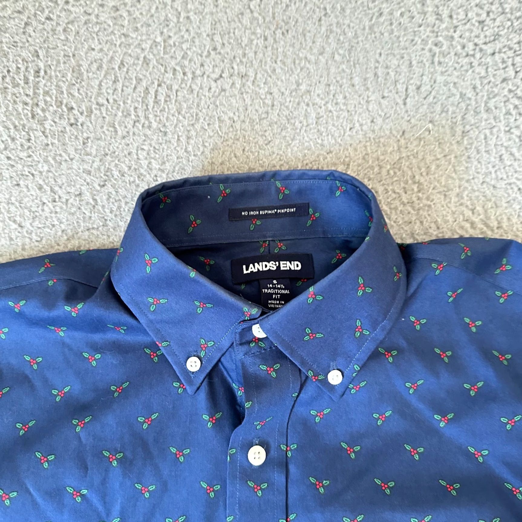 Lands' End Lands' End Shirt Adult Small Blue Supima Cotton Mistletoe AOP 90s Button Up Mens Size US S / EU 44-46 / 1 - 4 Thumbnail