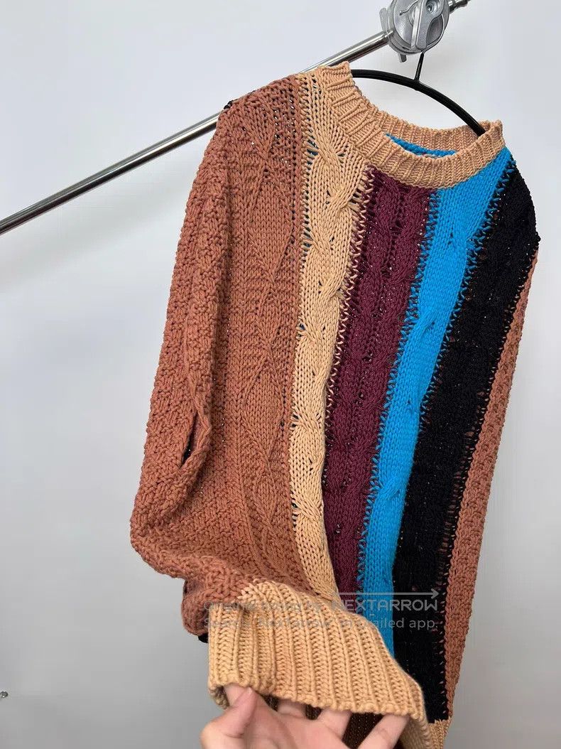 Dries Van Noten DRIES VAN NOTEN Chunky Knit Color-blocked Oversized Knit V Size US L / EU 52-54 / 3 - 4 Thumbnail