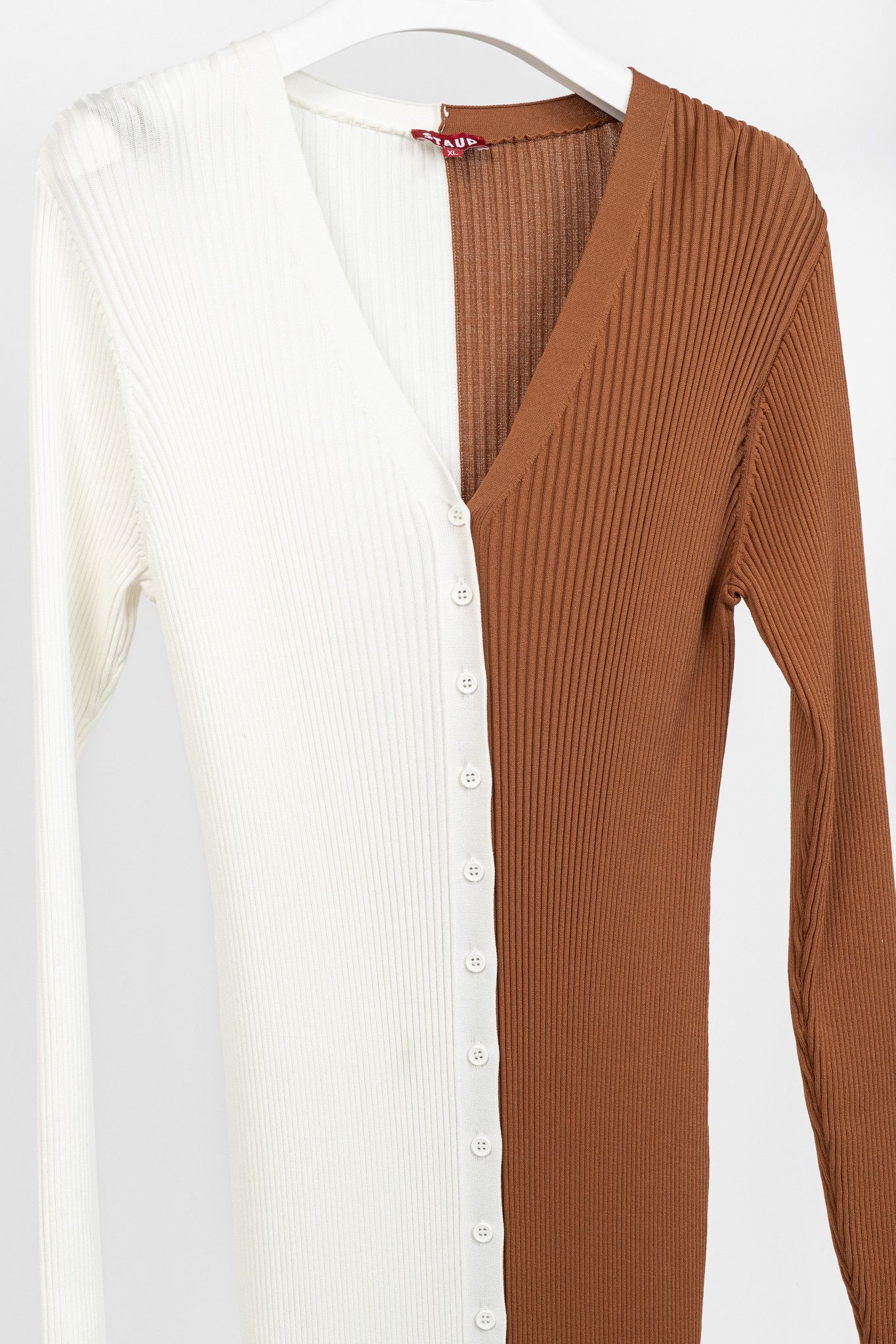 Staud STAUD Shoko Tan & White Colourblock Sweater Dress Size XL / US 12-14 / IT 48-50 - 3 Thumbnail