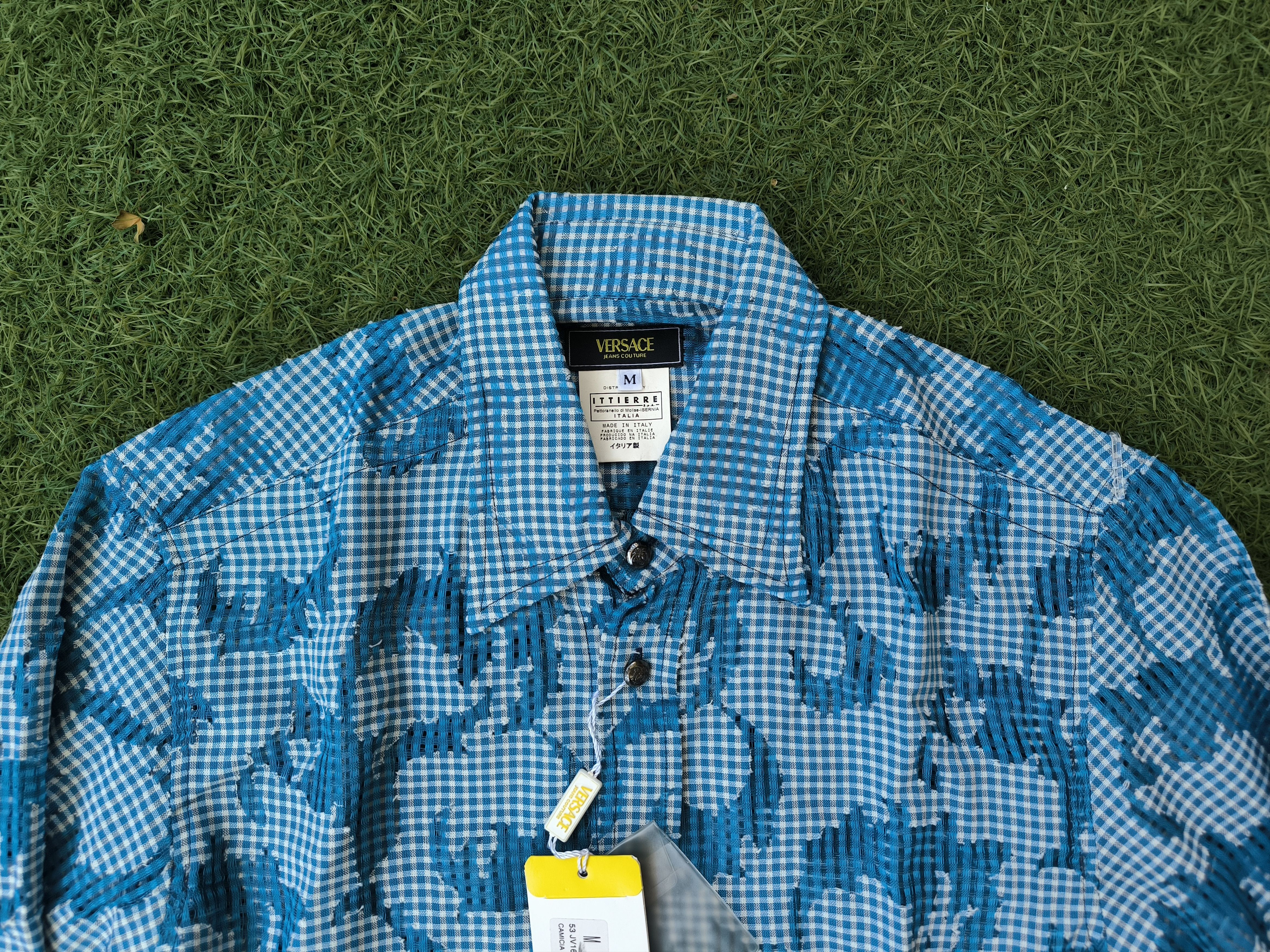 Versace Jeans Couture NOS Vintage Versace Jeans Couture Mesh Gingham Medusa Shirt Size US M / EU 48-50 / 2 - 2 Thumbnail